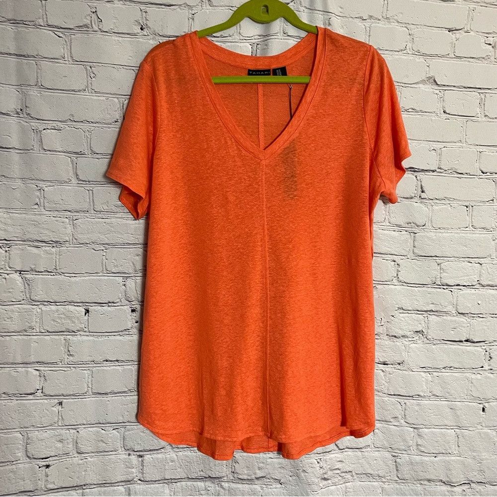 Elie Tahari NWT New Tahari Linen Blend V-Neck Orange Top Size 1X Size XL / US 12-14 / IT 48-50 - 2 Thumbnail