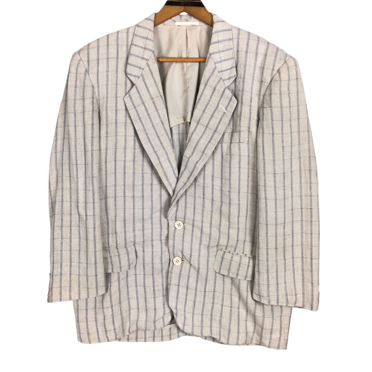 Comme des Garcons Homme Vintage Comme Des Garcons Homme S/S 1991 Linen Plaid Blazer Size US S / EU 44-46 / 1 - 1 Thumbnail