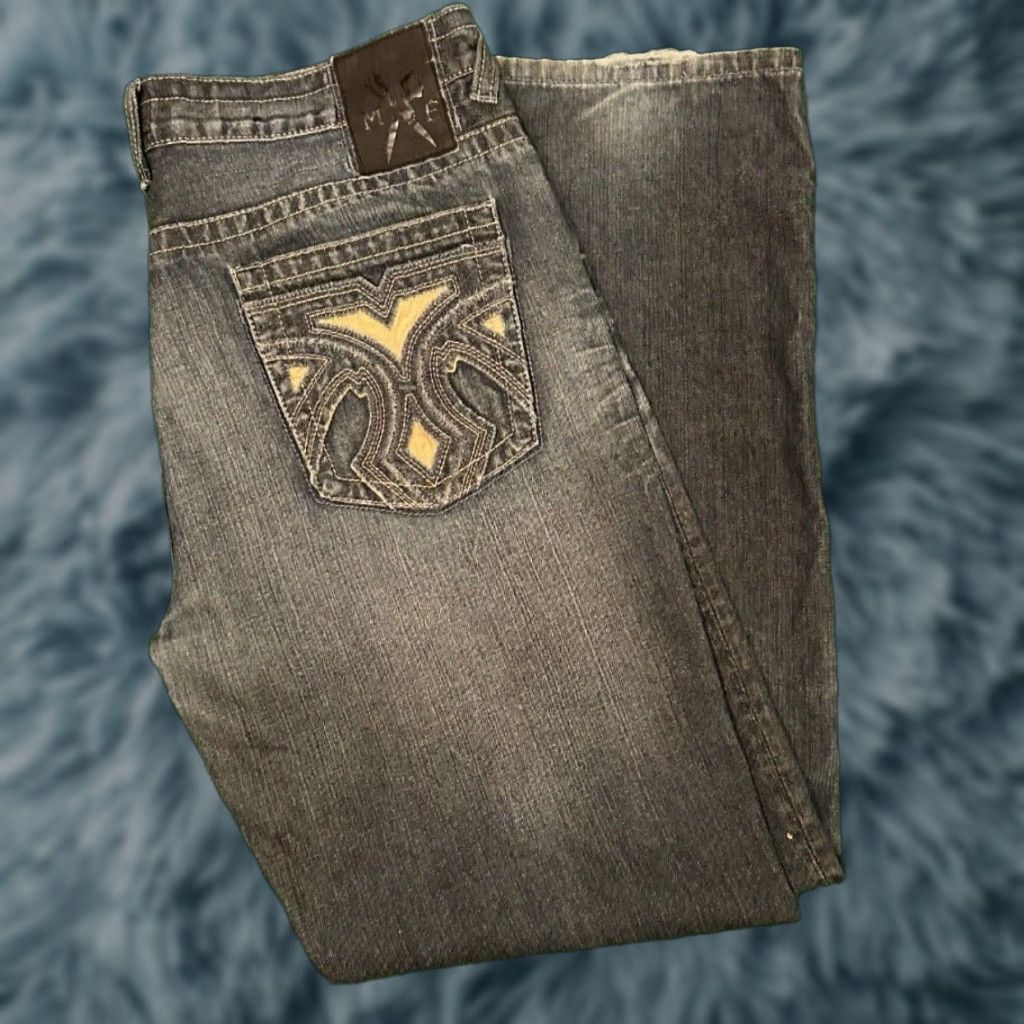 Marcs VINTAGE Marc Ecko Baggy Straight Jeans Mens Size 36 Grunge Hip Hop Skater Y2K 32 Inseam Distressed Denim Blue Mens Size US 36 / EU 52 - 1 Thumbnail