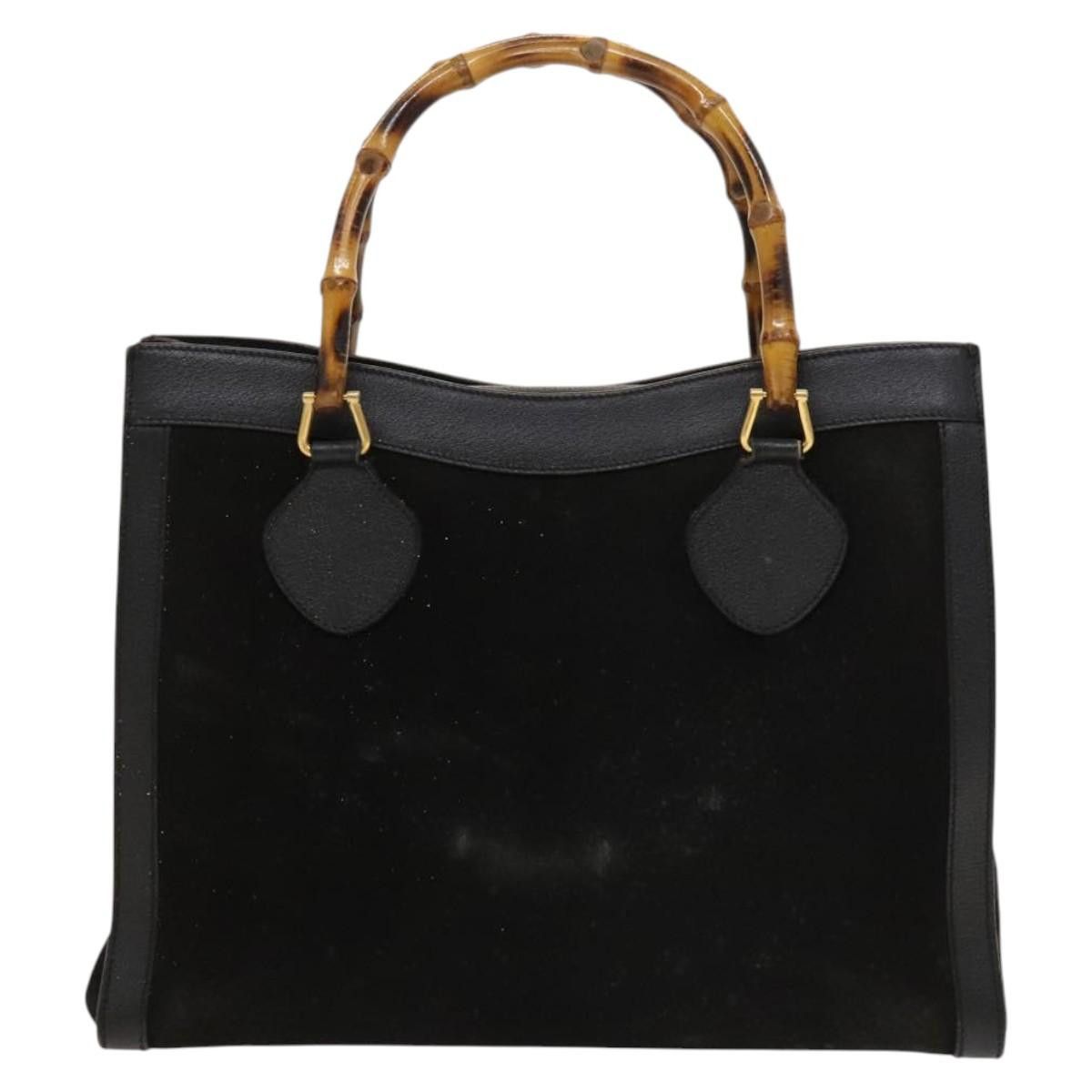 Gucci GUCCI Bamboo Hand Bag Suede Black Gold Size ONE SIZE - 13 Thumbnail