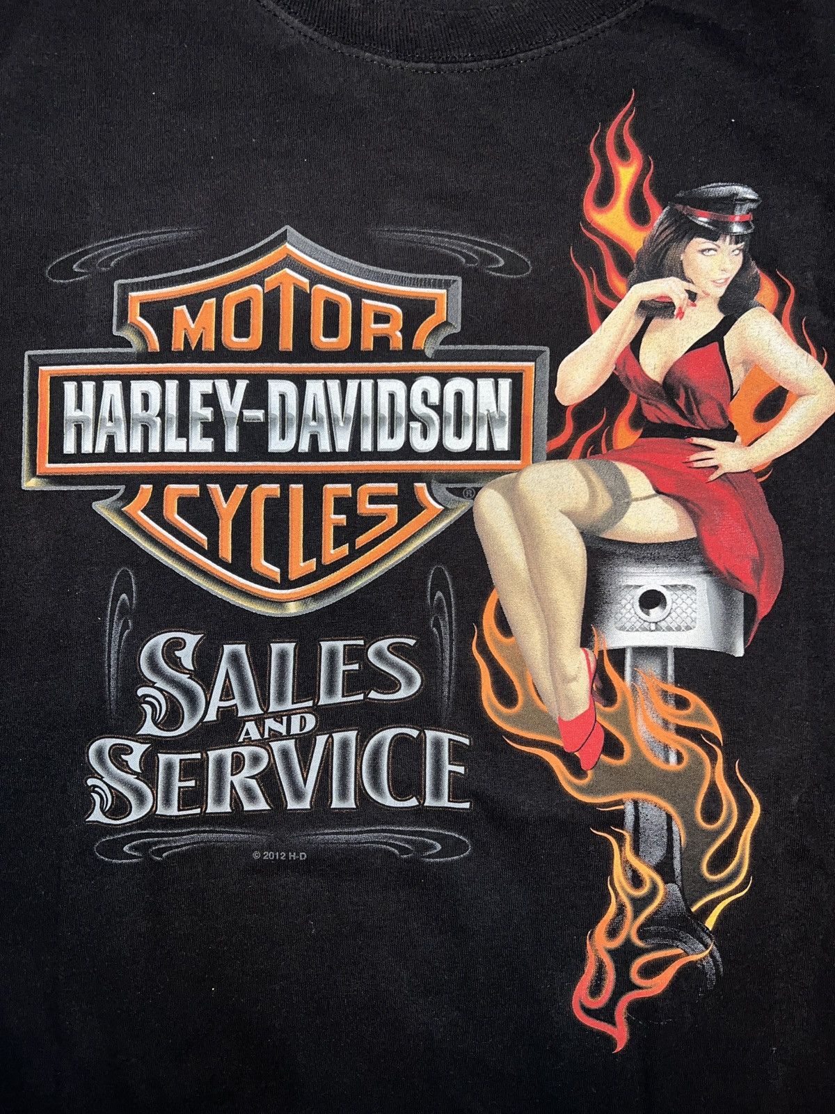 Harley Davidson Vintage Harley-Davidson Pin-Up Girl Sales & Service T-Shirt Size US XL / EU 56 / 4 - 2 Thumbnail