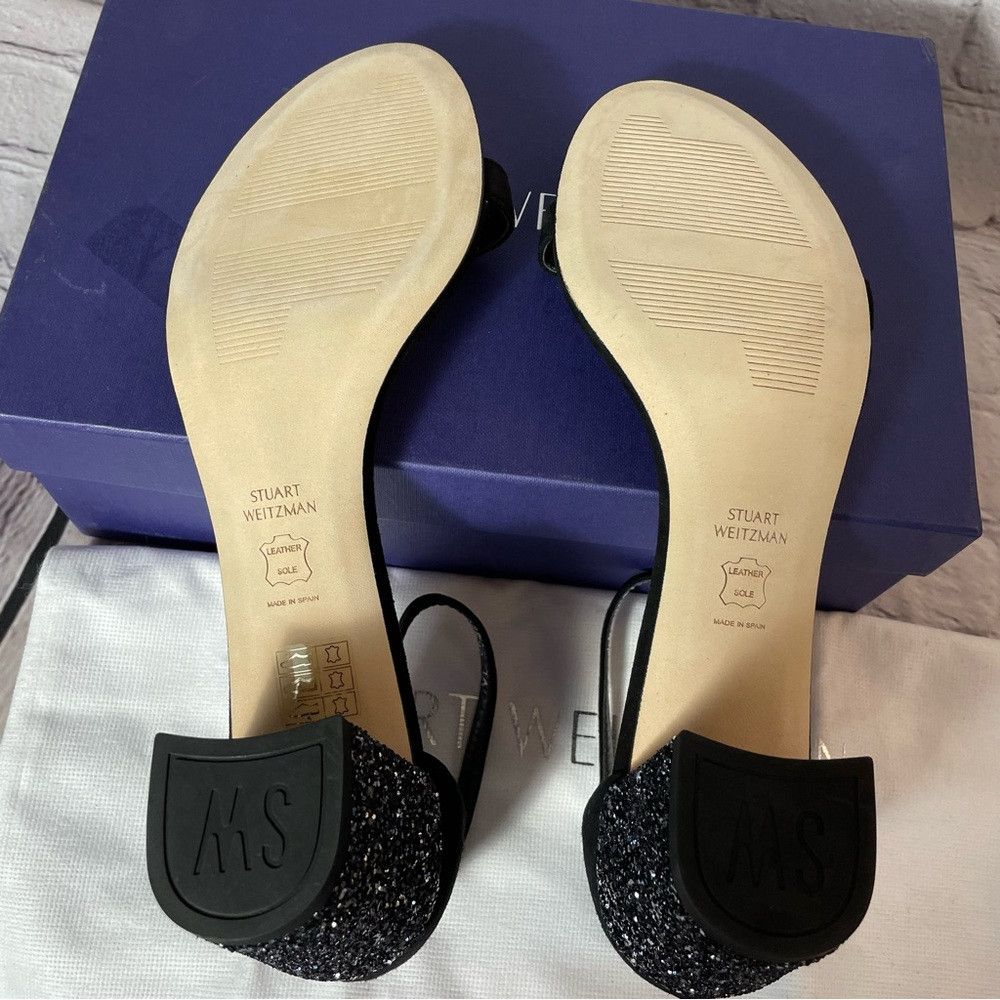Stuart Weitzman New Stuart Weitzman Simple Black Block Glitter Heel Suede S Size US 10.5 / IT 40.5 - 7 Thumbnail