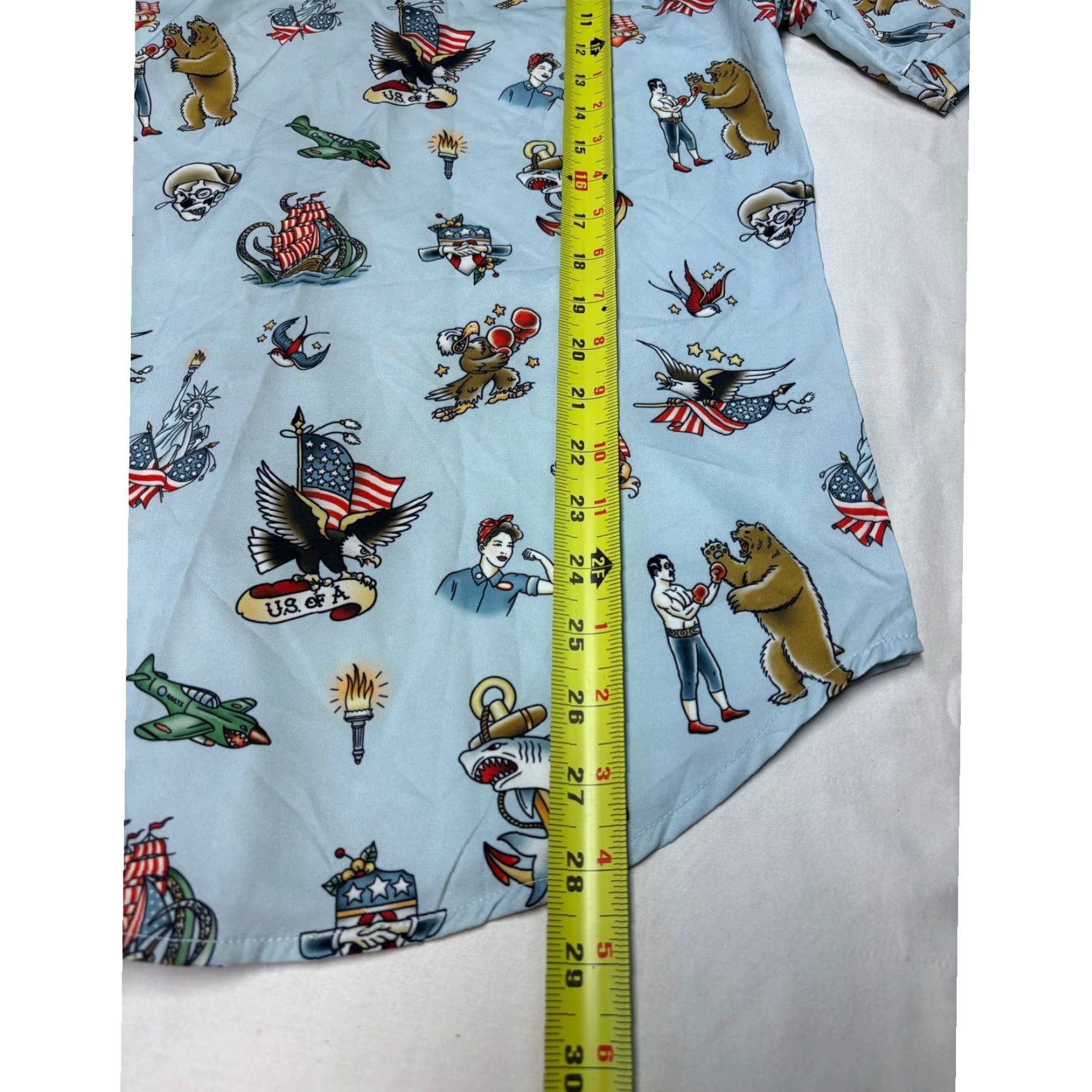 Vintage RSVLTS Shirt Mens Small Americana Tattoo Print Short Sleeve Button Down Blue Size US S / EU 44-46 / 1 - 5 Thumbnail