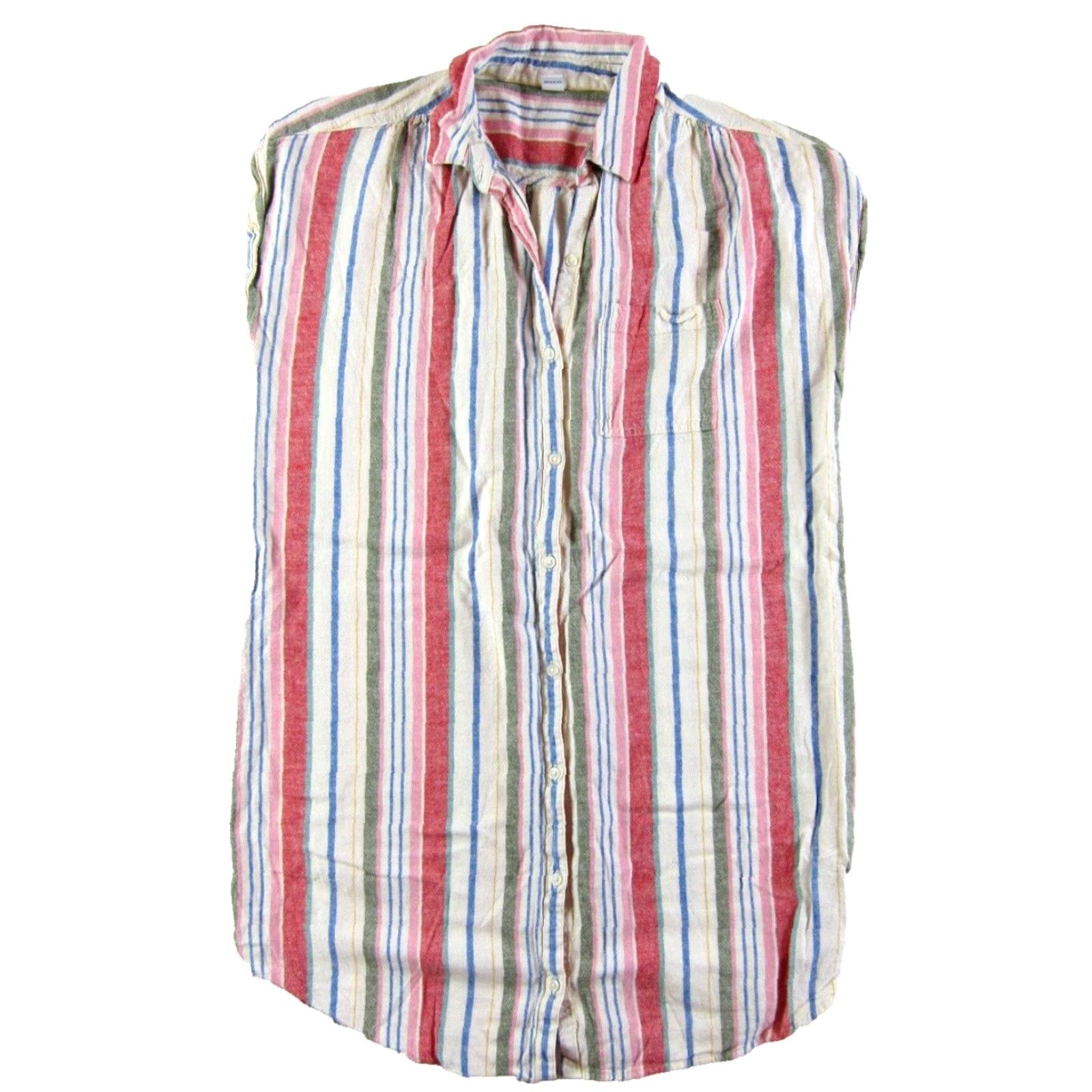Old Navy Old Navy Stripe Shift Tunic Shirt Dress Large - Linen Rayon Ivory Pink Green Blue - 56? Size L / US 10 / IT 46 - 2 Thumbnail