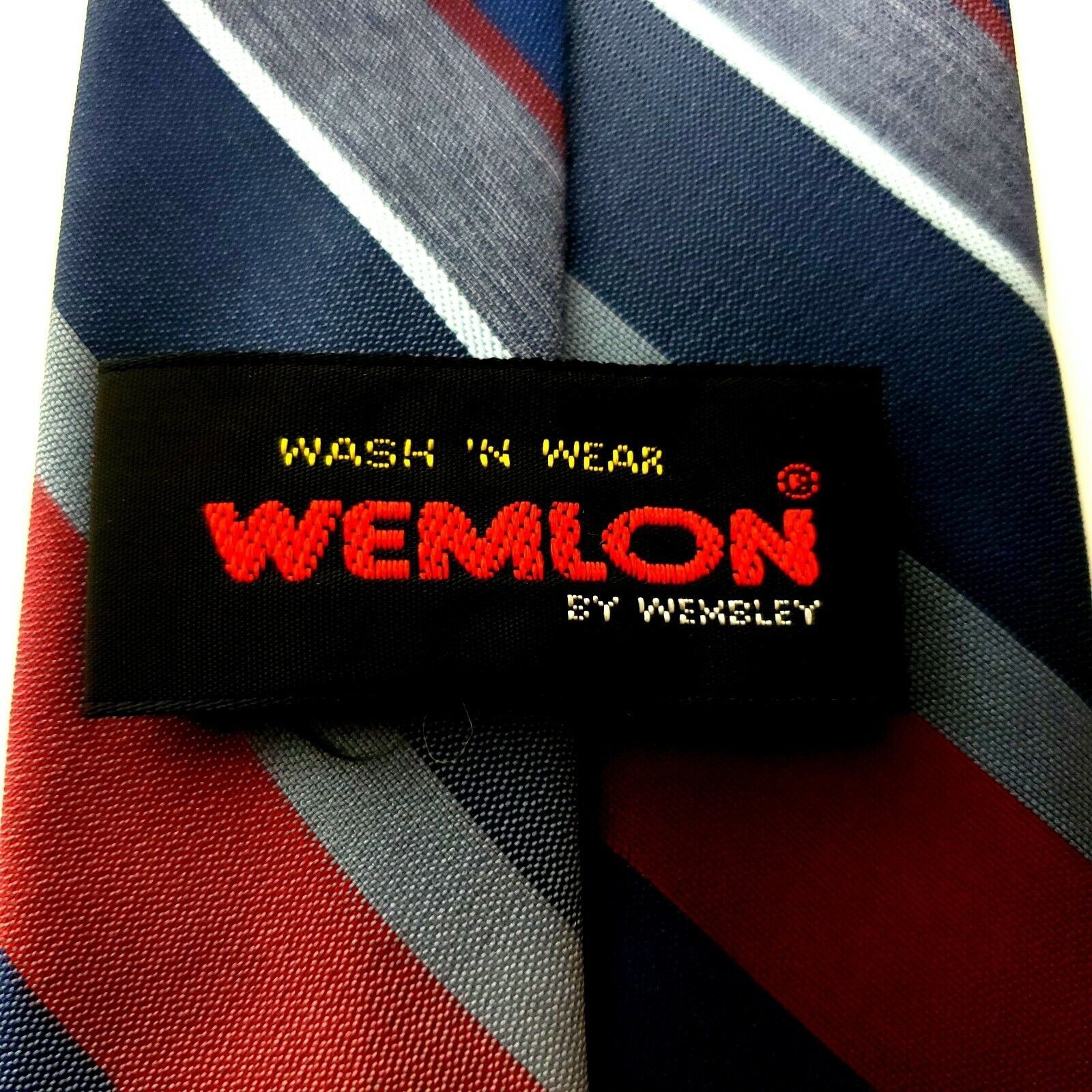 Other Wembley Wemlon Polyester Blue Red Striped Tie Short Narrow Size ONE SIZE - 3 Thumbnail