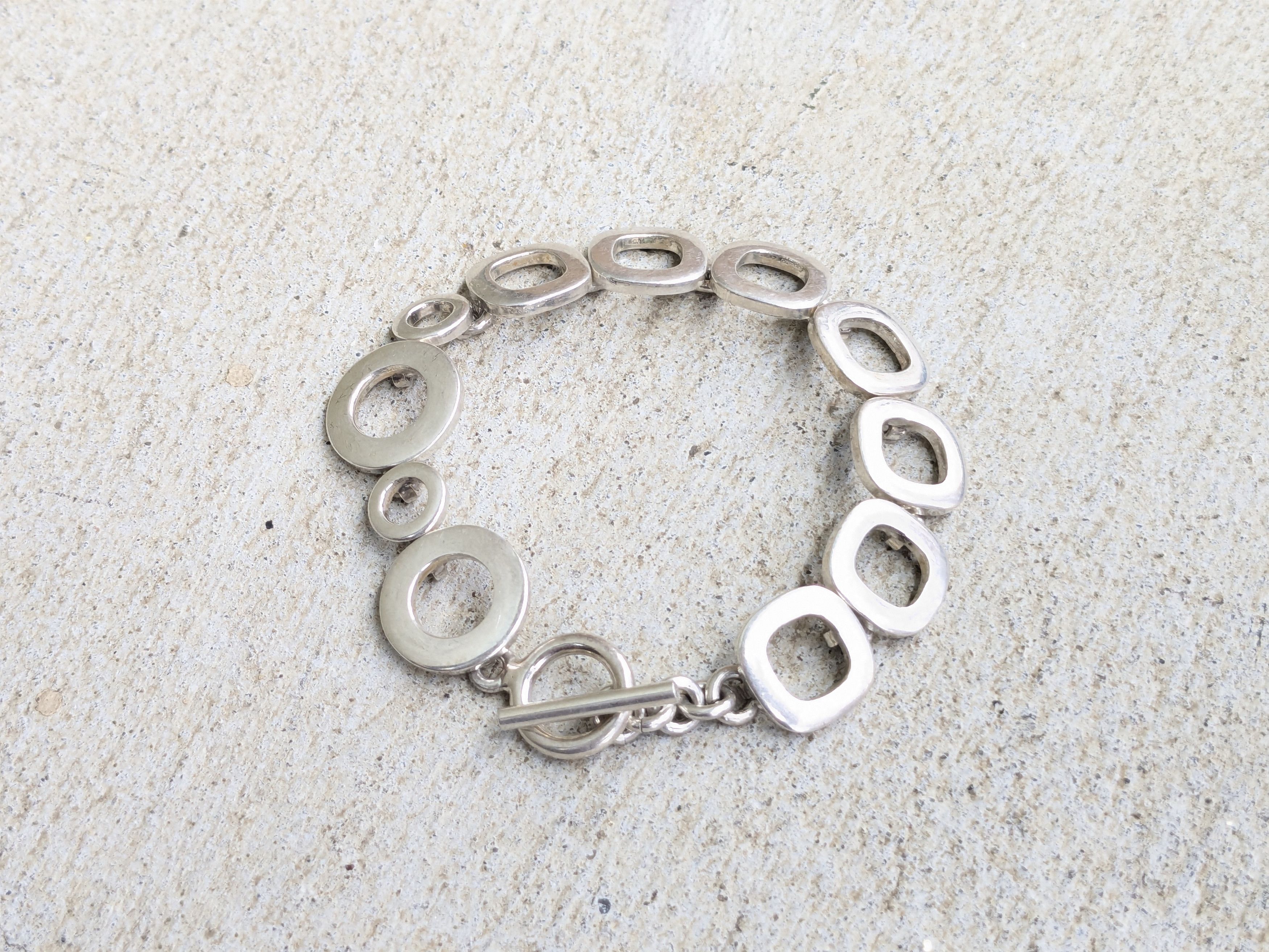 Sterling Silver × Vintage Sterling Silver Bracelet Round Square Modern Abstract Size ONE SIZE - 4 Thumbnail