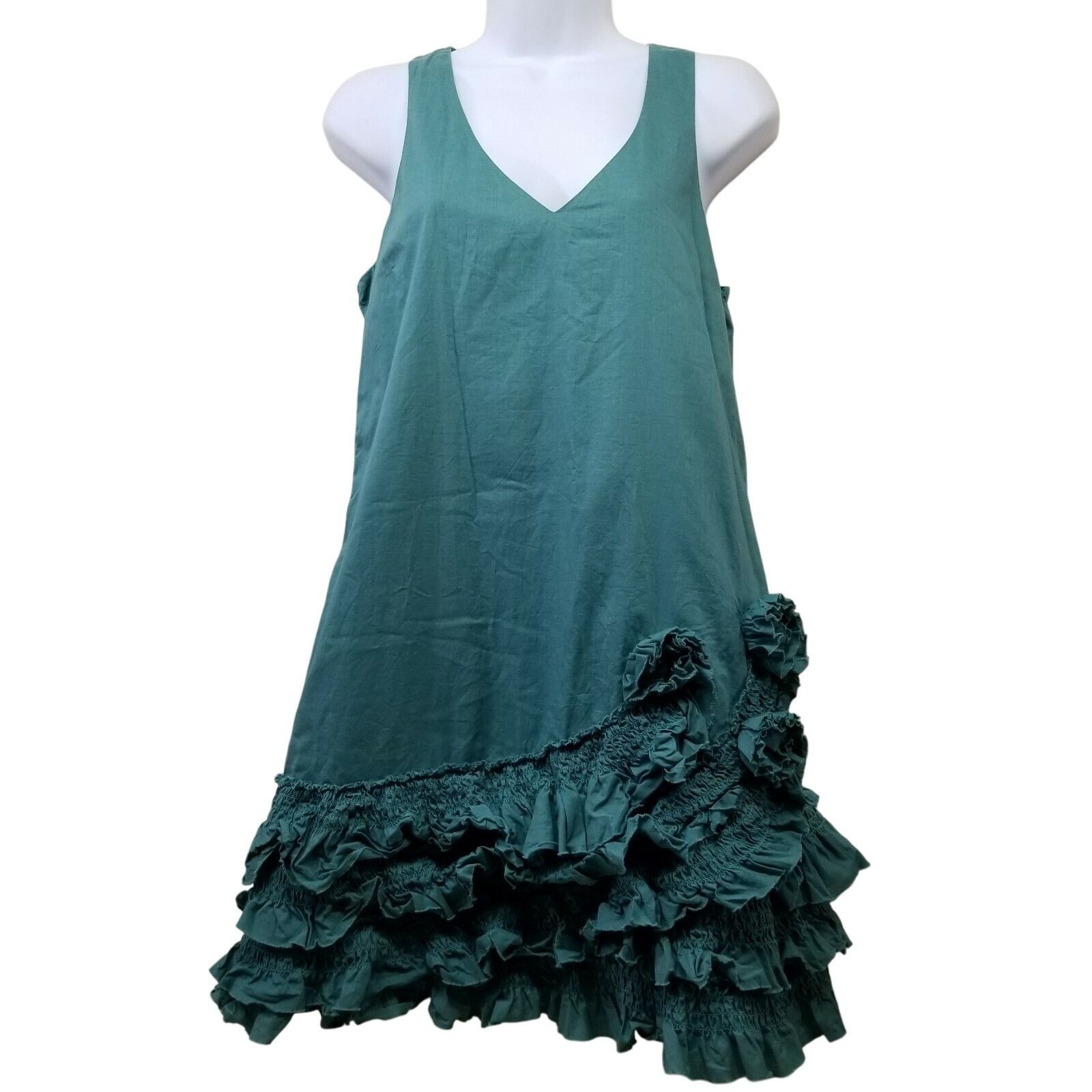 BCBGeneration BCBGeneration S Green Dress Sleeveless V Neck Ruffles Sheath Size S / US 4 / IT 40 - 1 Thumbnail
