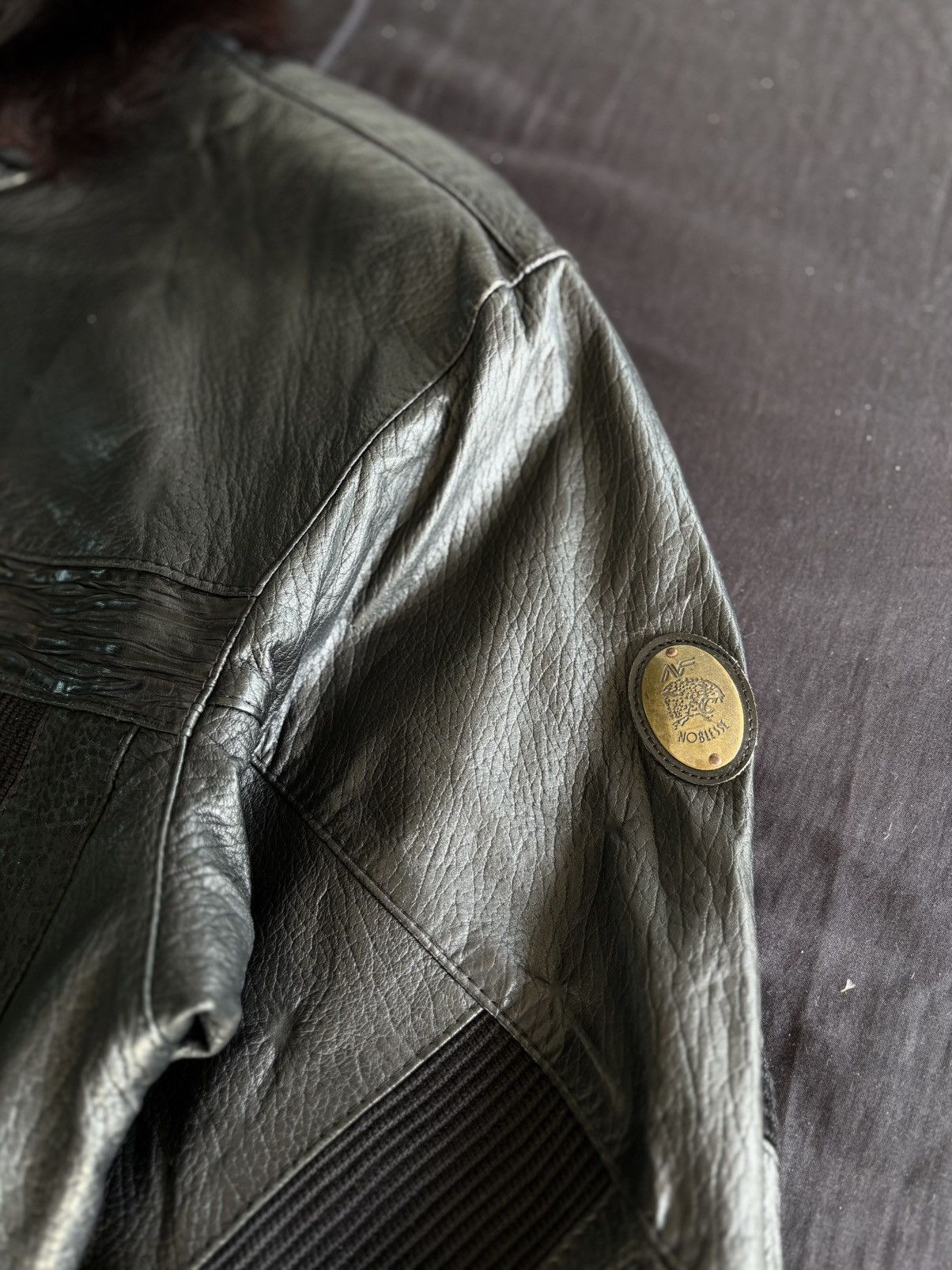 Leather Vintage 80s Noblesse Leather Blouson Jacket w/ Fur Collar Size US L / EU 52-54 / 3 - 4 Thumbnail