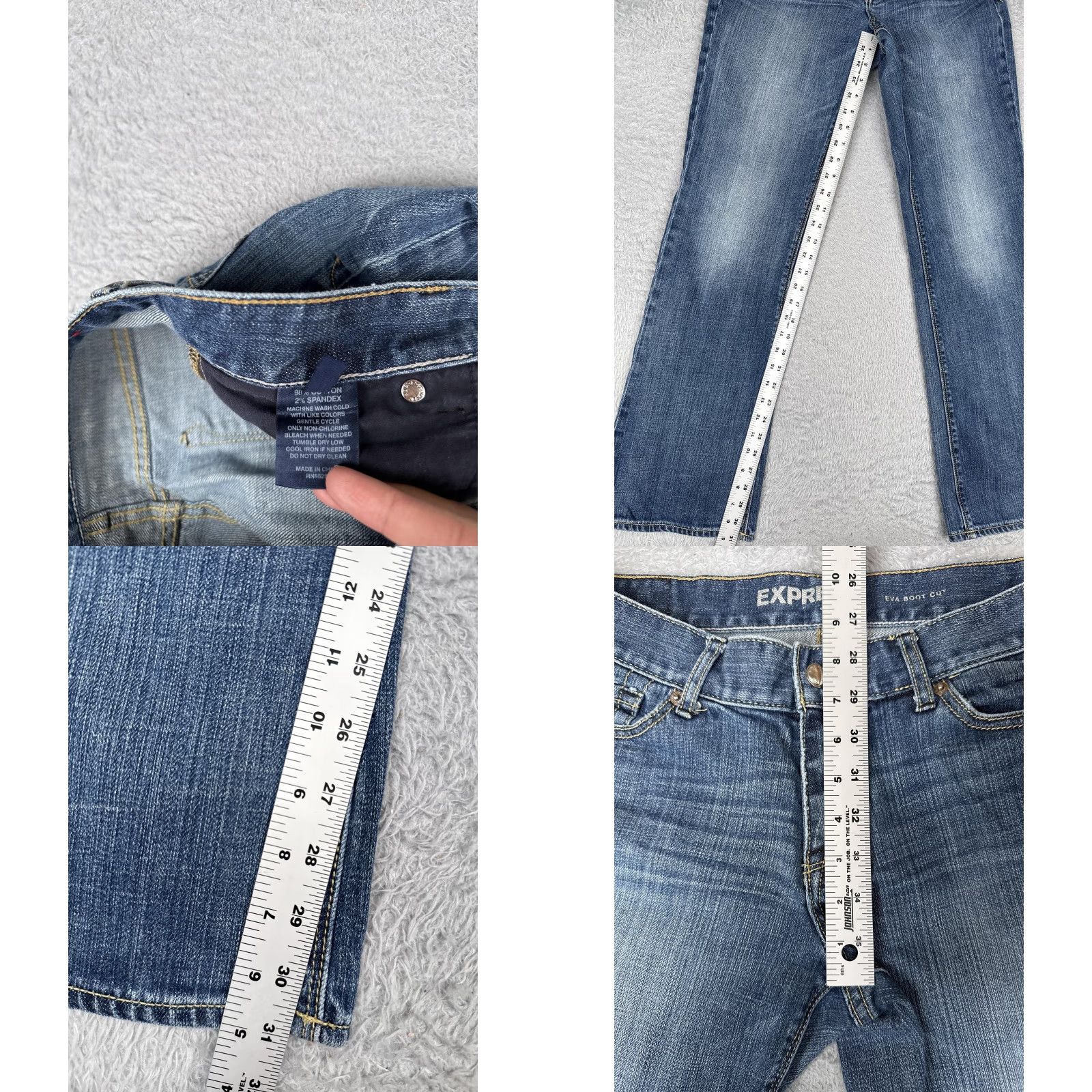 Express Express Eva Boot Cut Jeans Womens 8 Blue Low Rise Stretch Medium Denim 29x31 City Embroidered 5-Pocket Design Size 30" / US 8 / IT 44 - 8 Thumbnail