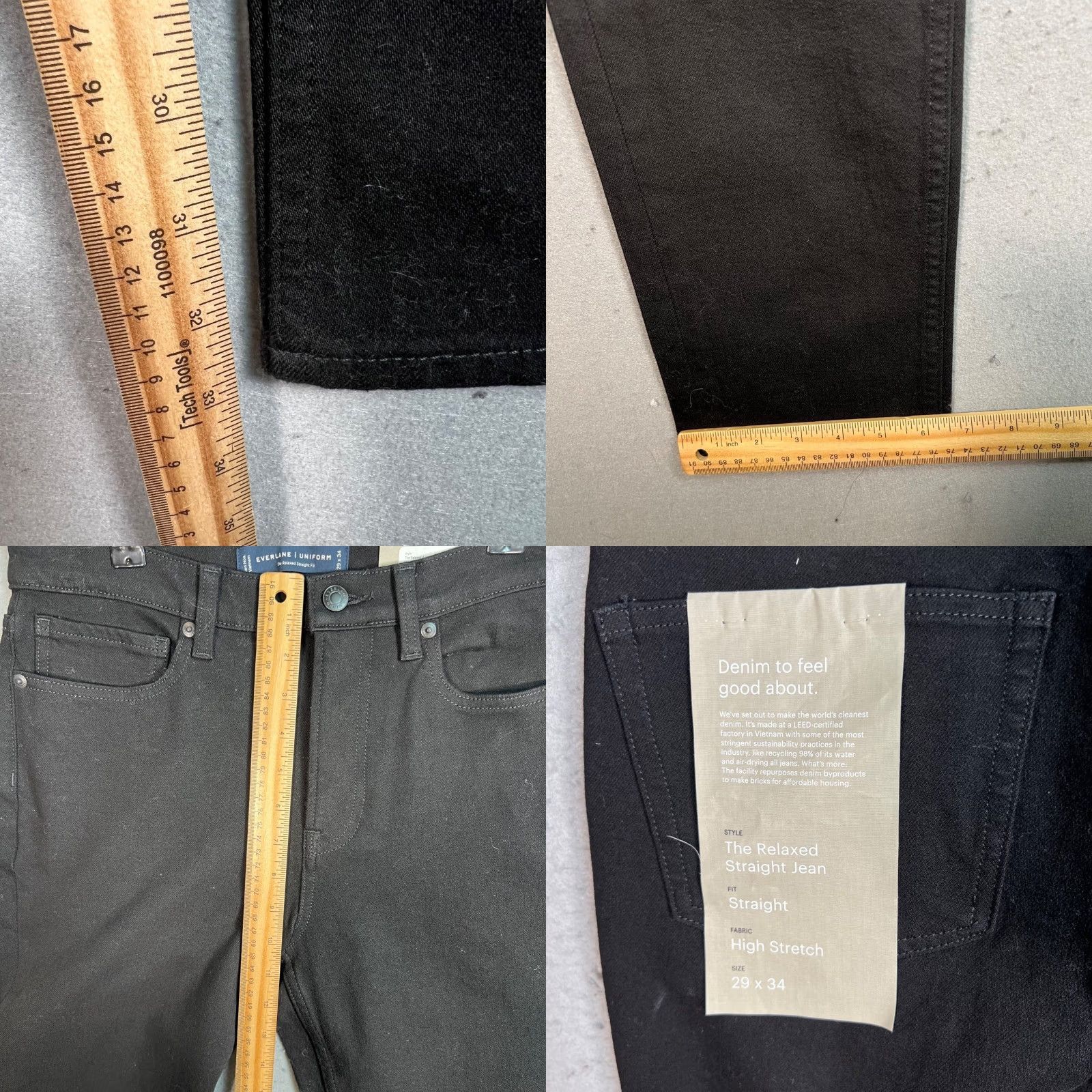 Everlane Everlane Uniform Mens Jeans 29 Relaxed Straight Fit Black Organic Cotton Blend Denim 5-Pocket Mens Size US 29 - 8 Thumbnail