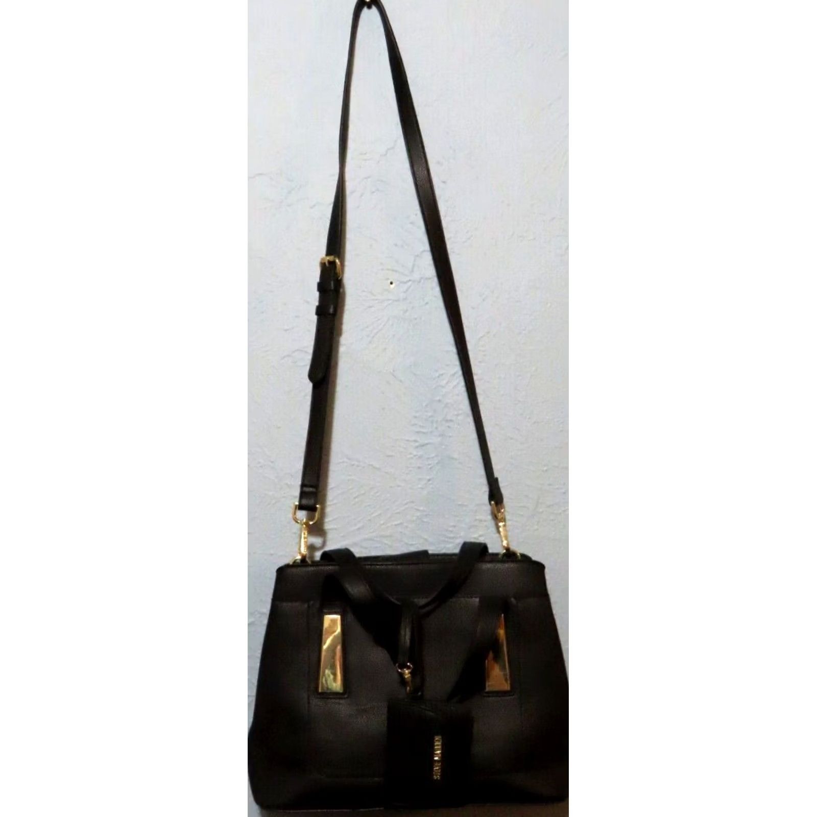 Steve Madden Steve Madden Shoulder Bag Black and Gold Faux Leather W/Wallet Purse Large Size ONE SIZE - 2 Thumbnail
