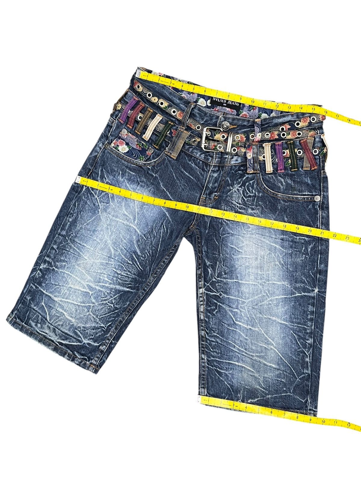 Killer Acid Rare Nylaus Double Waist Belted Acid Wash Shorts Japan Size US 31 - 11 Thumbnail