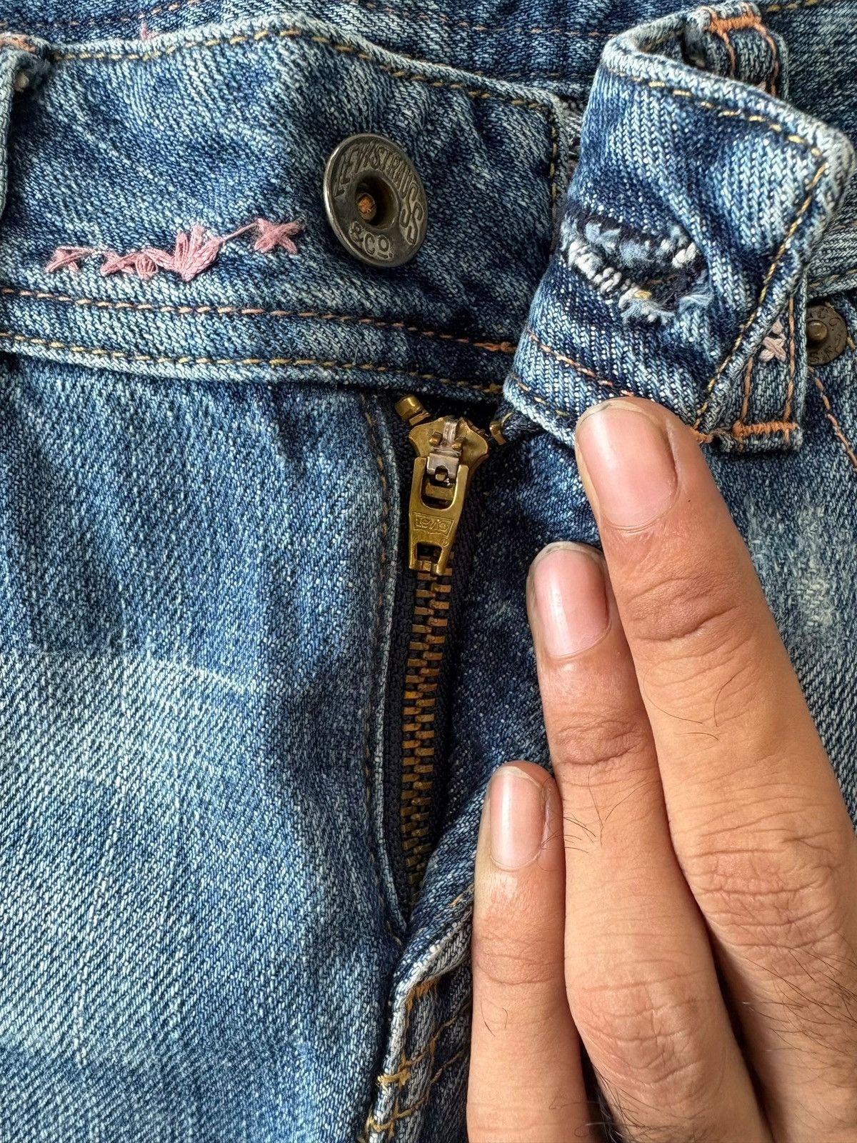 Levi's Vintage 90s Levis 553 Flare Rare Design Distressed Jeans Size 32" / US 10 / IT 46 - 3 Thumbnail