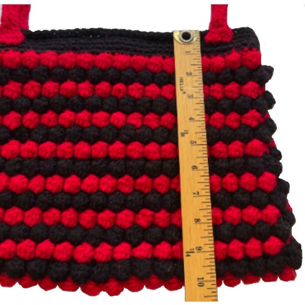 Crochet Purse Handbag Popcorn Stitch Red and Black 14 x 11