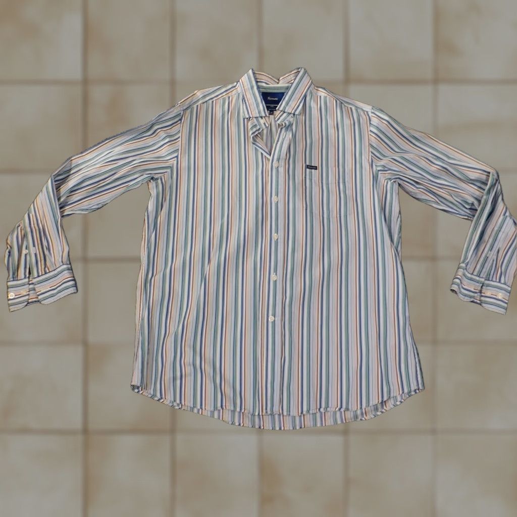Faconnable Façonnable Shirt XL Blue Striped Button-Up Men Regular Knit Cotton Button-Down collar Vintage No Size US XL / EU 56 / 4 - 1 Thumbnail