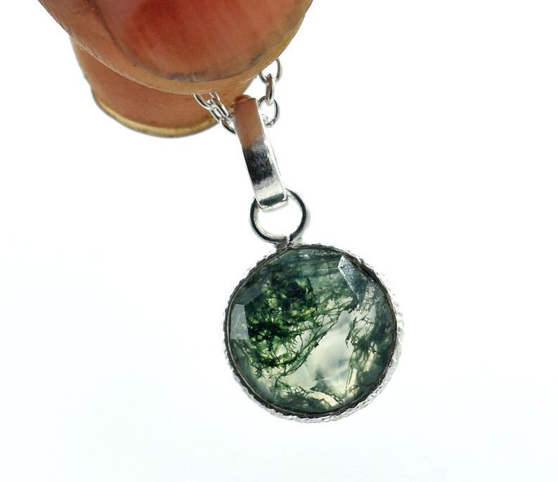 Handmade Moss Agate 925 Sterling Silver Necklace, 18 Inch Chain Size ONE SIZE - 3 Thumbnail