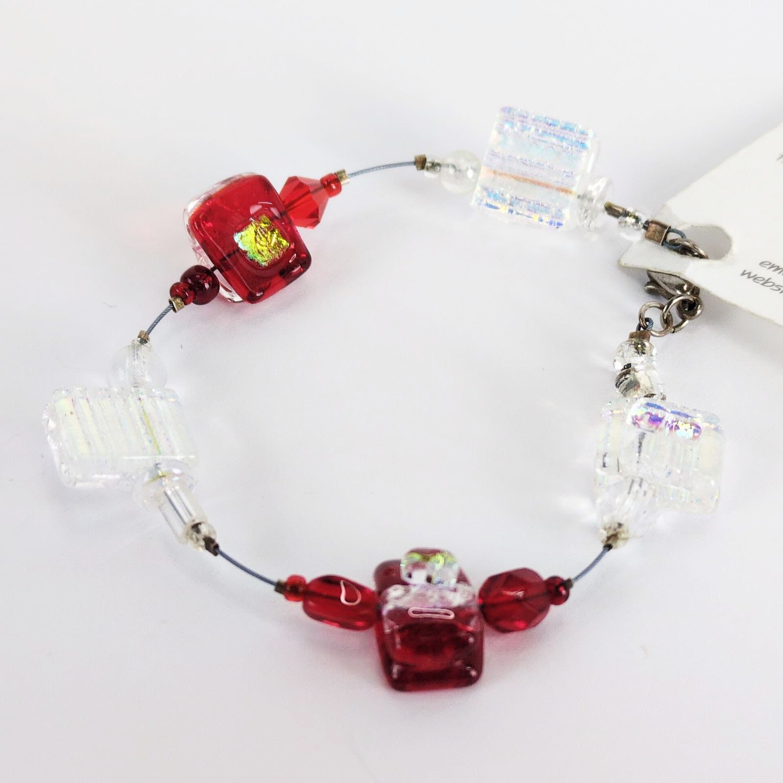 Handmade Prosperity Studio Dichroic White Red Art Glass Bead Bracelet Size ONE SIZE - 3 Thumbnail