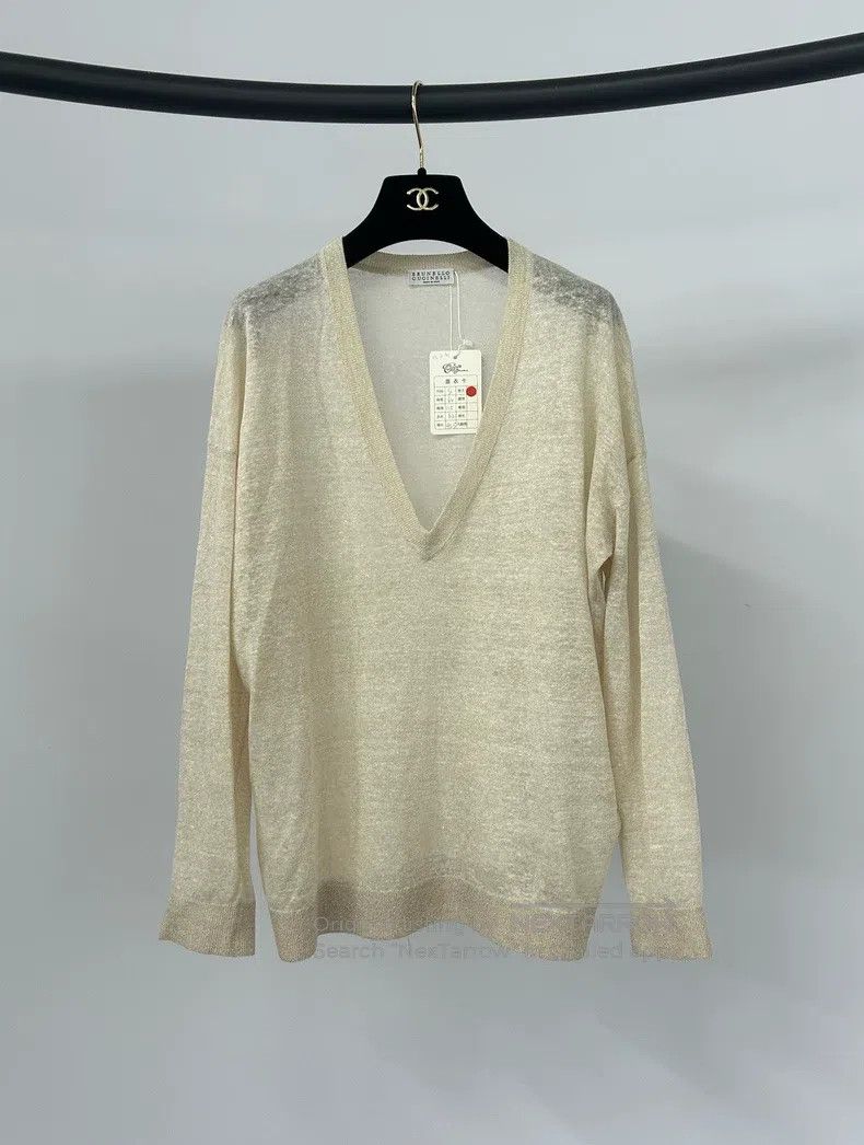Brunello Cucinelli Brunello Cucinelli V-neck knitted top Size S / US 4 / IT 40 - 1 Thumbnail