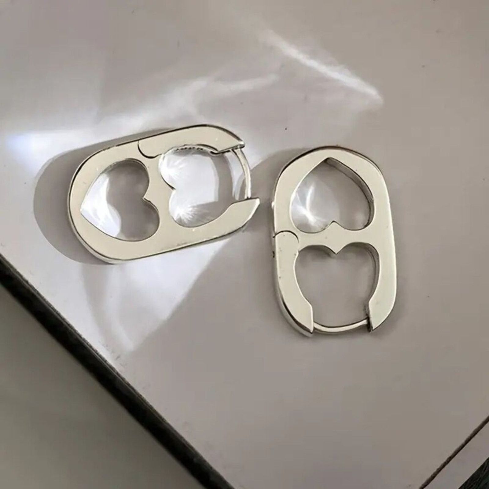 Other Punk Rave Cute Y2K Silver tone Heart Pull Tab Earrings Size ONE SIZE - 4 Thumbnail