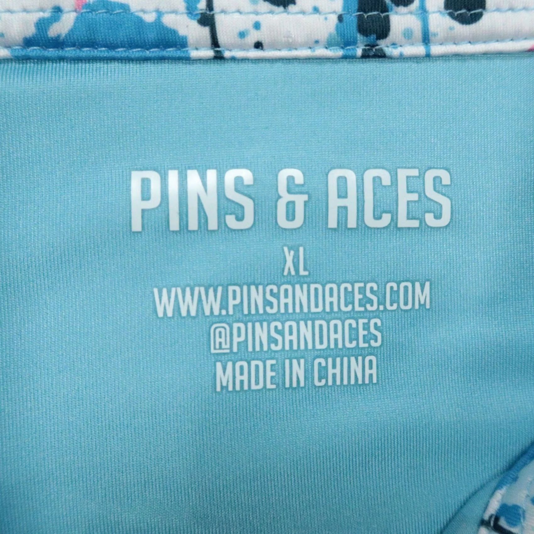 Vintage Pins & Aces Polo Shirt Mens XL White Blue Paint Splatter Print Short Sleeve Polo*/ Size US XL / EU 56 / 4 - 3 Thumbnail