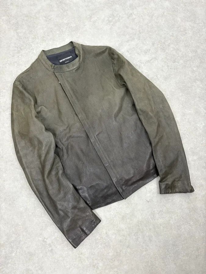 Emporio Armani SS2014 Emporio Armani Asymmetrical Zip Perfored Grey Leather Jacket Size US M / EU 48-50 / 2 - 4 Thumbnail