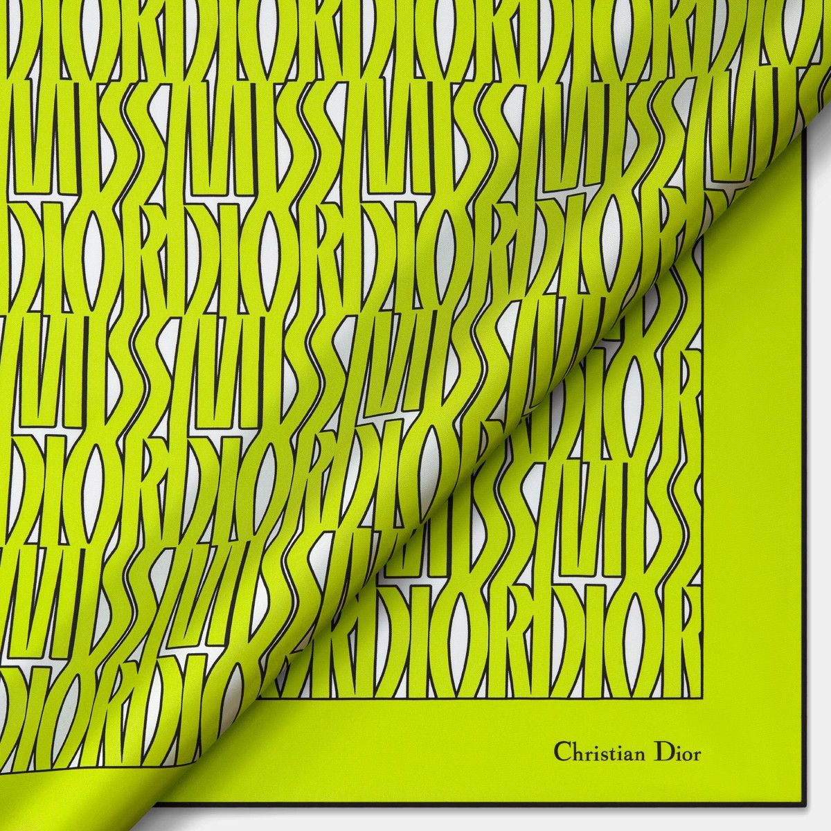 Dior o1bcso1str0226 Size:OS/90 Square Scarf in White/Lime Green Size ONE SIZE - 4 Thumbnail