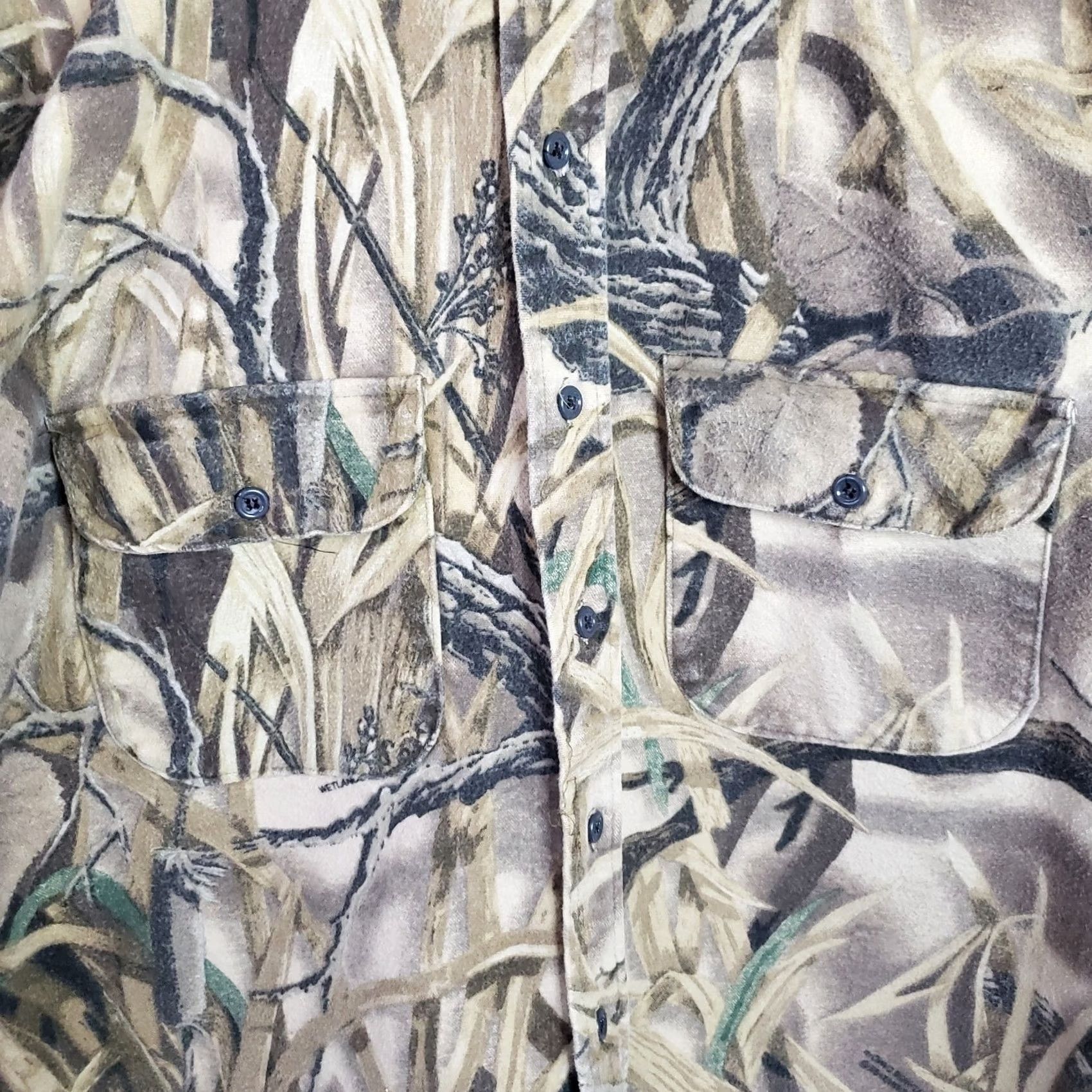 Vintage VINTAGE Winter Run Chamois Flannel Shirt Men's L Long Sleeve Faded Green Camo Button-Up Heavyweight USA Hunt Fishing Duck Blind Size US L / EU 52-54 / 3 - 3 Thumbnail