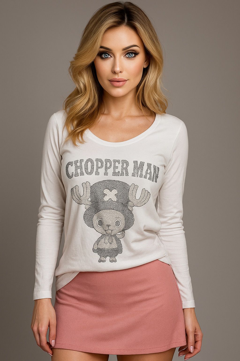 Anime TONY CHOPPER MAN One Piece Crystals White Scoop Neck Tee Size L / US 10 / IT 46 - 1 Thumbnail