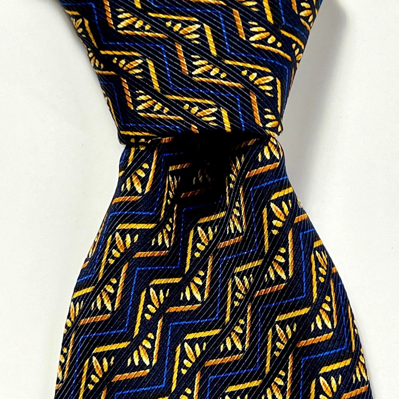 Altea Altea Milano Men's Tie Blue Gold 100% Silk Striped Necktie Size ONE SIZE - 1 Thumbnail