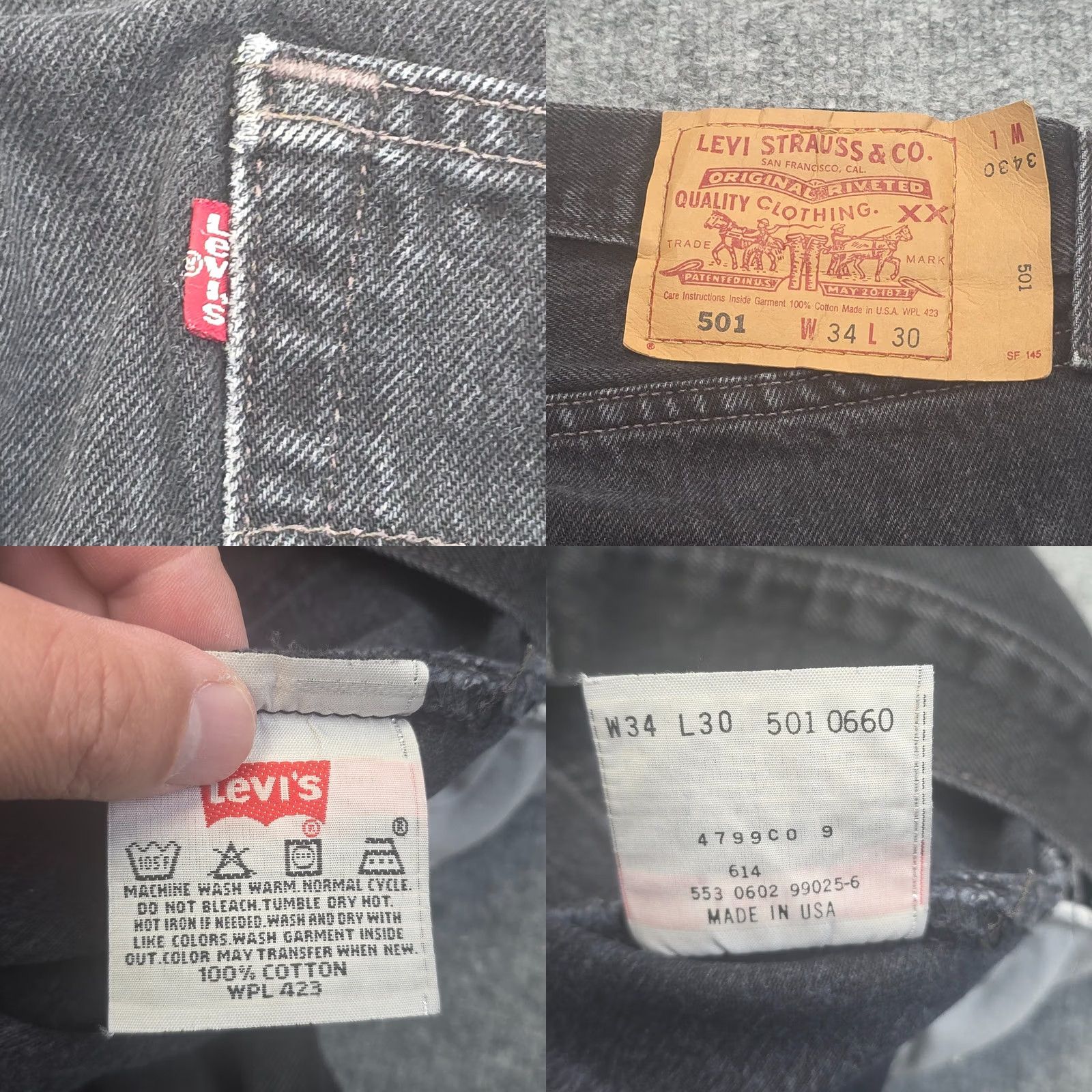 Levi's VINTAGE Levi's 501 Jeans Men's 34 x 30 Black Made USA 31x29 Regular Denim 5-Pocket USA 90s Size US 31 - 8 Thumbnail