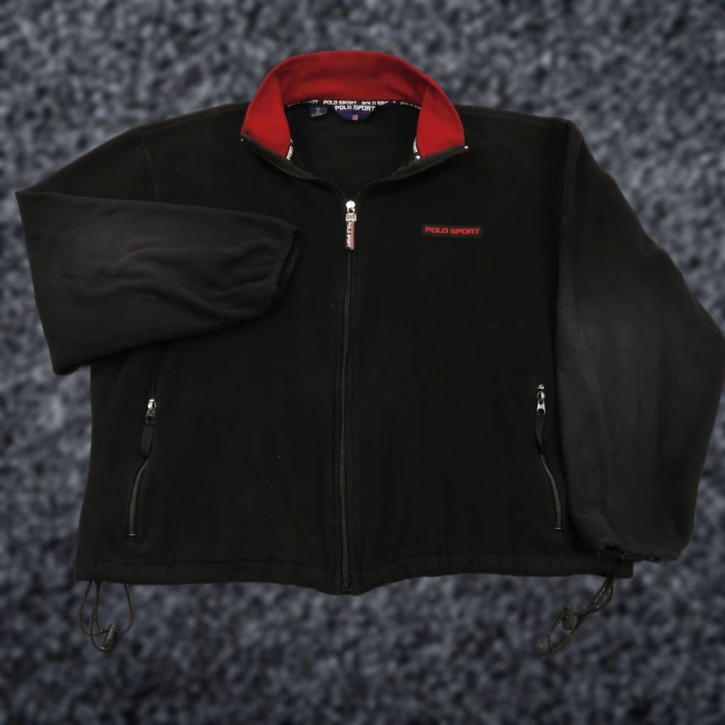Vintage VTG Polo Sport Ralph Lauren Jacket Men XL Fleece Zip Up 90s Made in USA Black Windbreaker Logo Pockets Full Zip Zipper Stand-Up Collar Mens Size US XL / EU 56 / 4 - 1 Thumbnail
