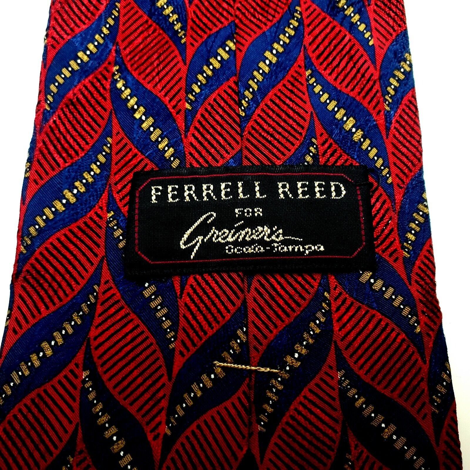 Designer Ferrell Reed Silk Tie Red Print Geometric Classic Size ONE SIZE - 3 Thumbnail