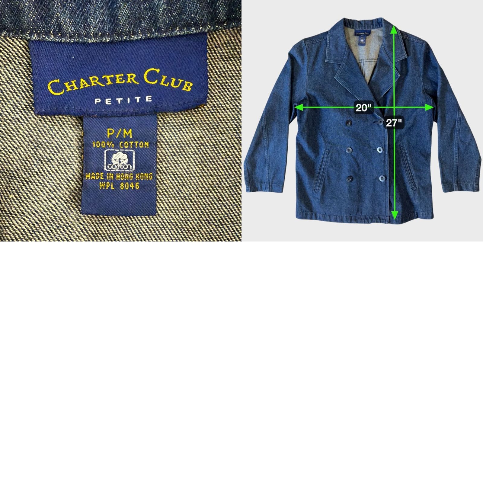 Charter Club VINTAGE Charter Club Denim Blazer Jacket Womens Petite Medium Blue 100% Cotton Boho Classic Western Blazer All Seasons Pockets Womens Size M / US 6-8 / IT 42-44 - 8 Thumbnail