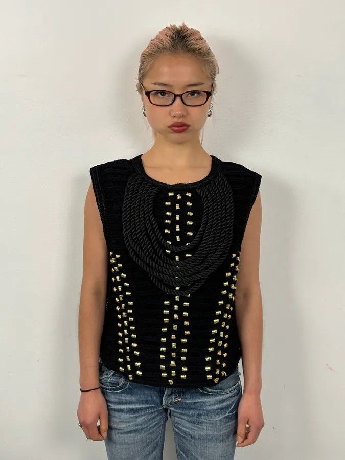 Balmain 2015 Balmain H&M Black Gold-Stud Tank Top Size S / US 4 / IT 40 - 3 Thumbnail