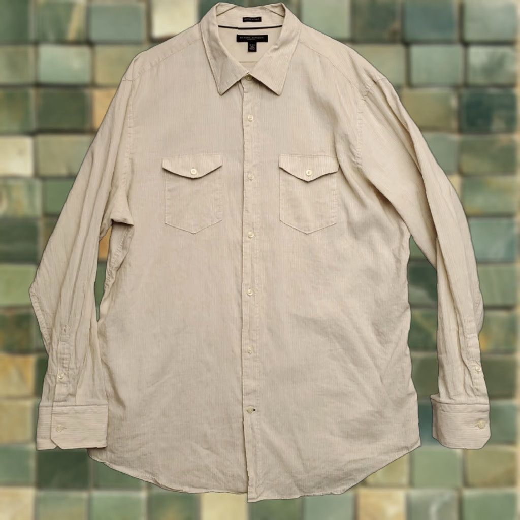 Banana Republic Banana Republic Shirt Men 2XL Beige Striped Linen Long Sleeve Woven Italy Button-Up Casual Travel Mens Size US XXL / EU 58 / 5 - 1 Thumbnail