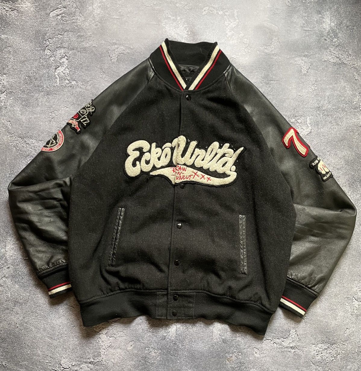 Ecko Unltd. × Vintage Vintage Ecko Unltd Y2K Wool Leather Varsity Bomber Jacket Size US XL / EU 56 / 4 - 1 Thumbnail