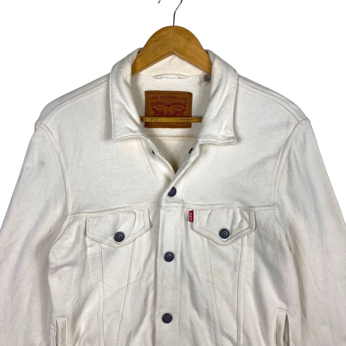 Levi's × Vintage 💥 WHITE 00 LEVIS BUTTON TRUCKER JACKET BIKER STYLE Size US S / EU 44-46 / 1 - 4 Thumbnail