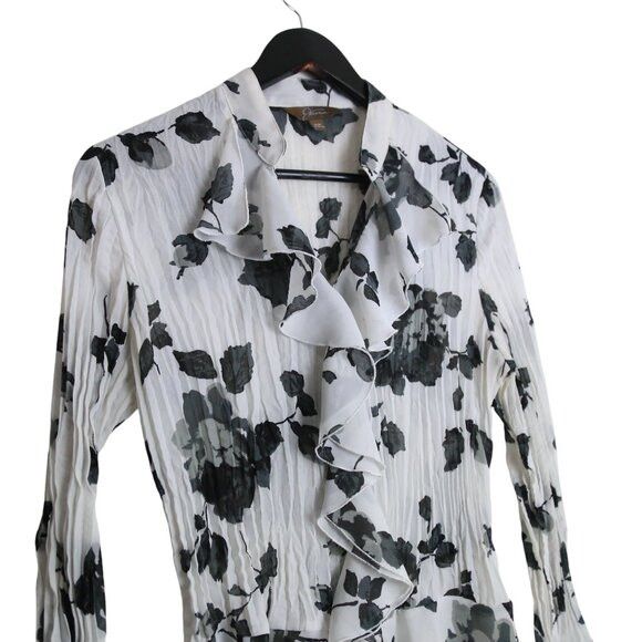 Vintage Vintage Jessica Floral Black White Ruffle V-neck Blouse Size M / US 6-8 / IT 42-44 - 2 Thumbnail