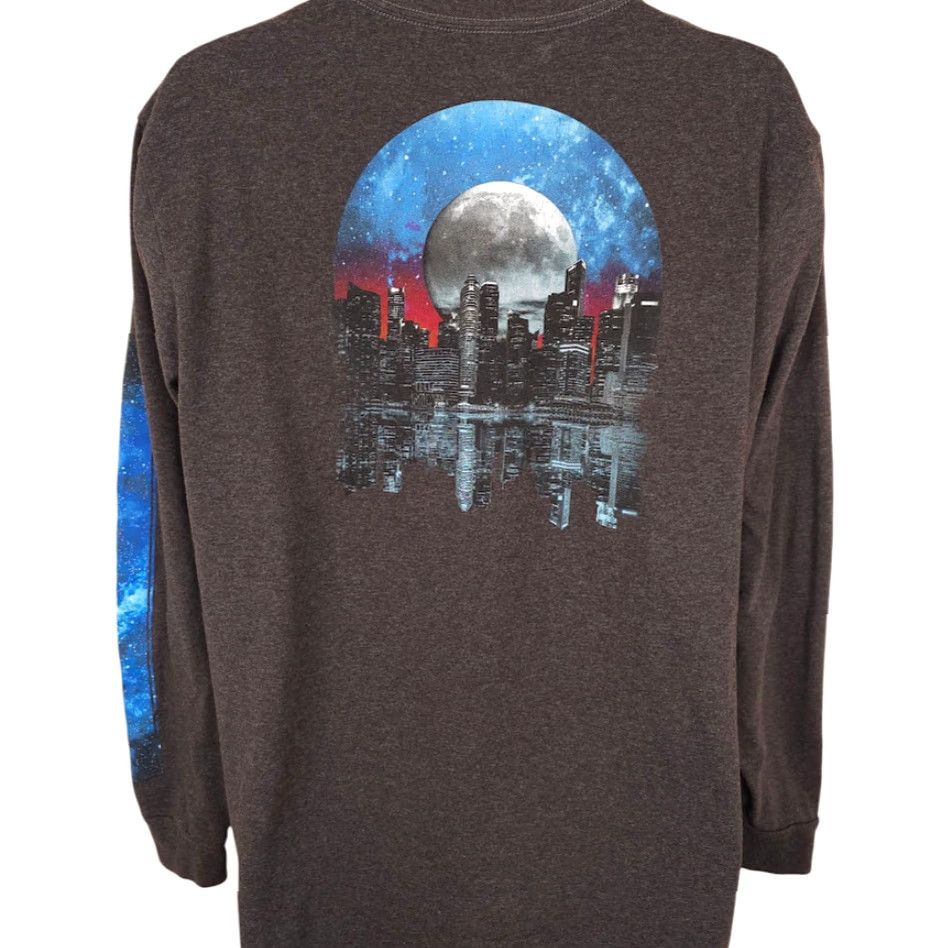 Vintage Urban Pipeline Moonlit City Skyline T-Shirt Mens Large Gray Cityscape Full Moon Night Chicago Vintage: No Size US L / EU 52-54 / 3 - 4 Thumbnail