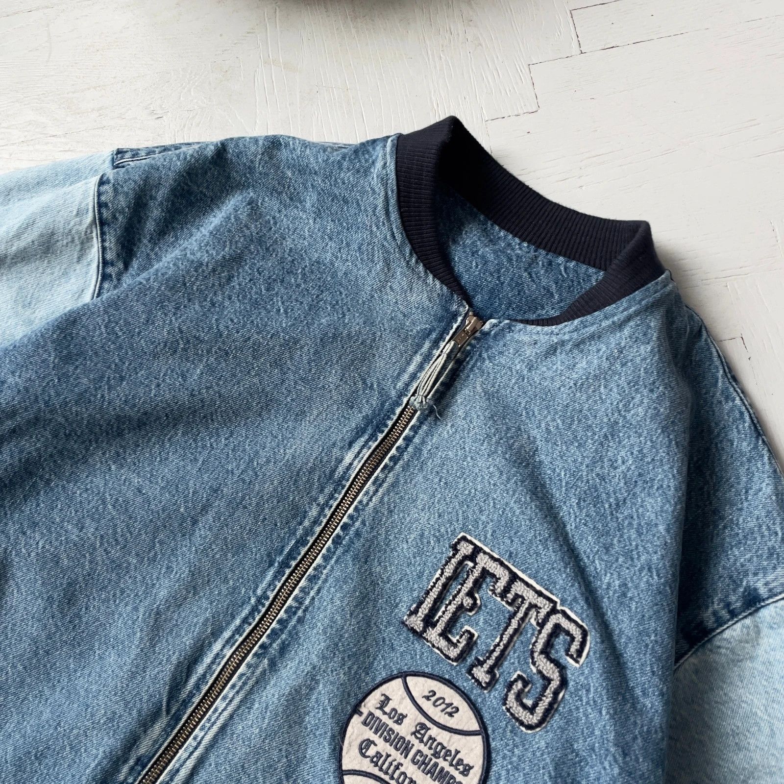 Bdg BDG Oversized Denim Varsity Bomber Jacket Size US L / EU 52-54 / 3 - 4 Thumbnail