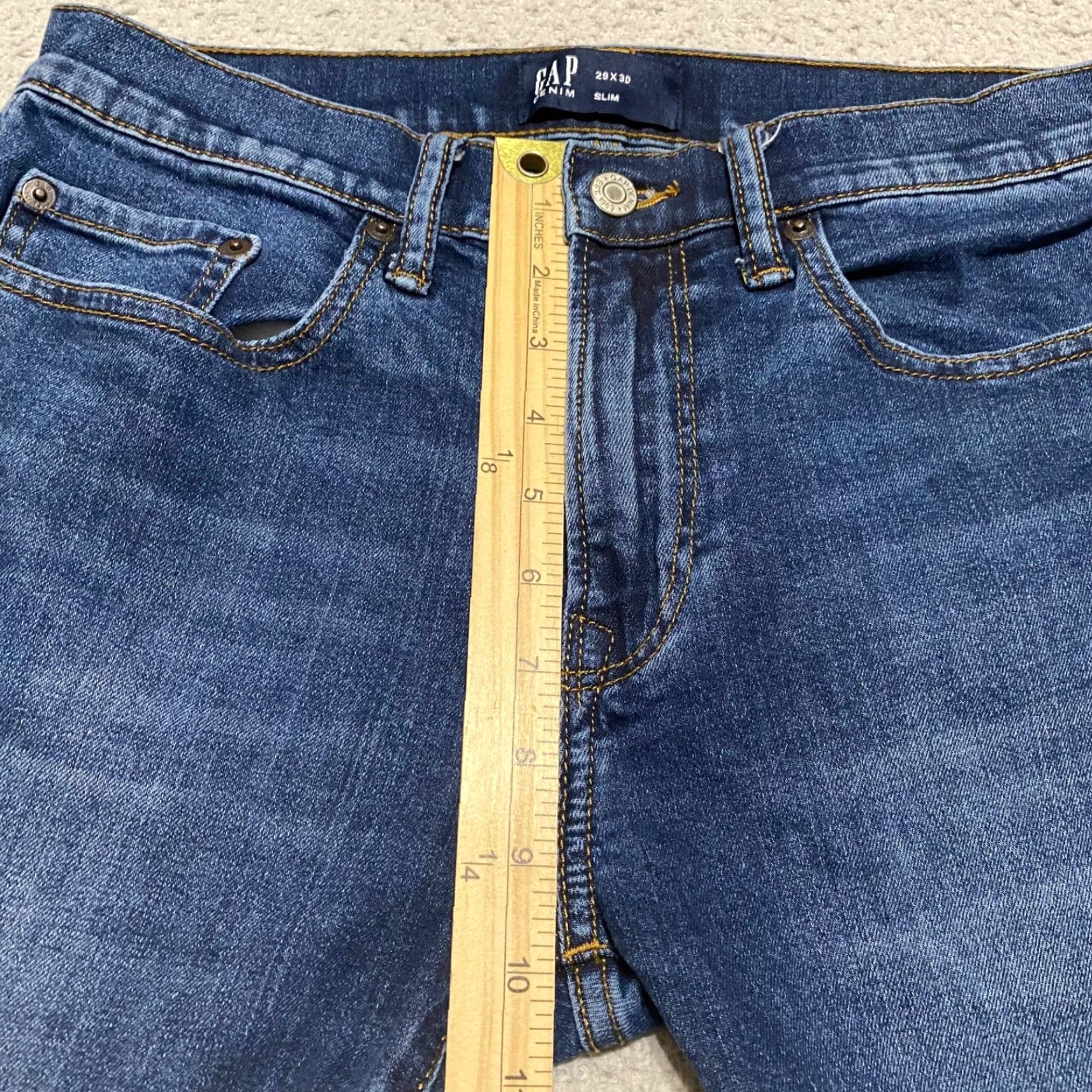Gap Gap Jeans 29x30 Blue Denim Medium Wash Slim Straight Mid Rise Stretch Jeans Mens Regular 5-Pocket Blue 2101 Size US 29 - 7 Thumbnail
