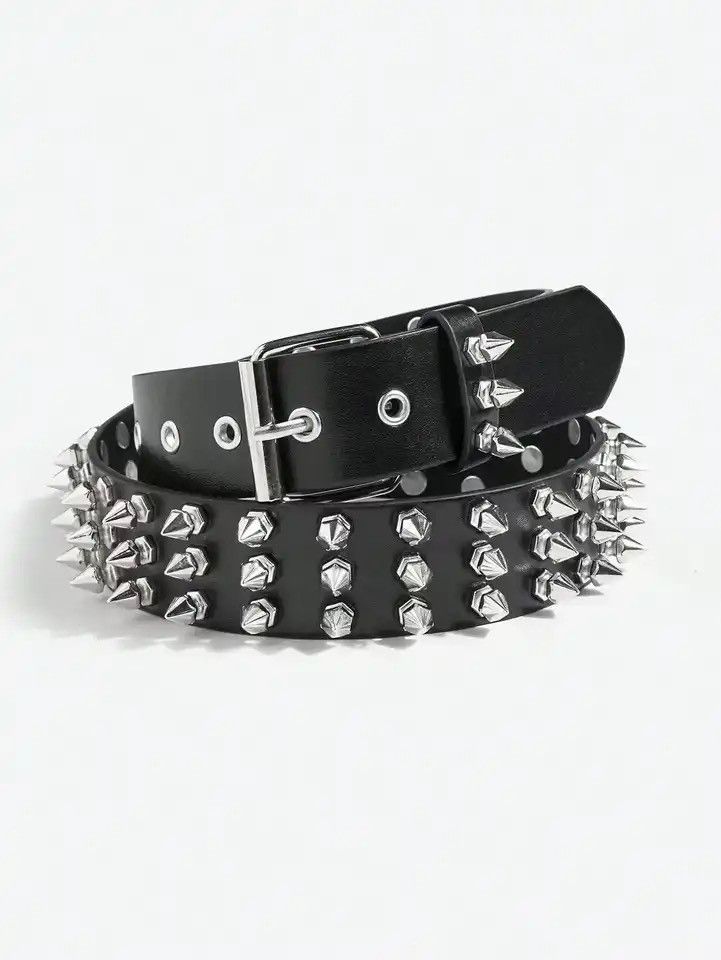 Leather × Vintage Retro Black Metal Rivet Belts Size ONE SIZE - 1 Thumbnail