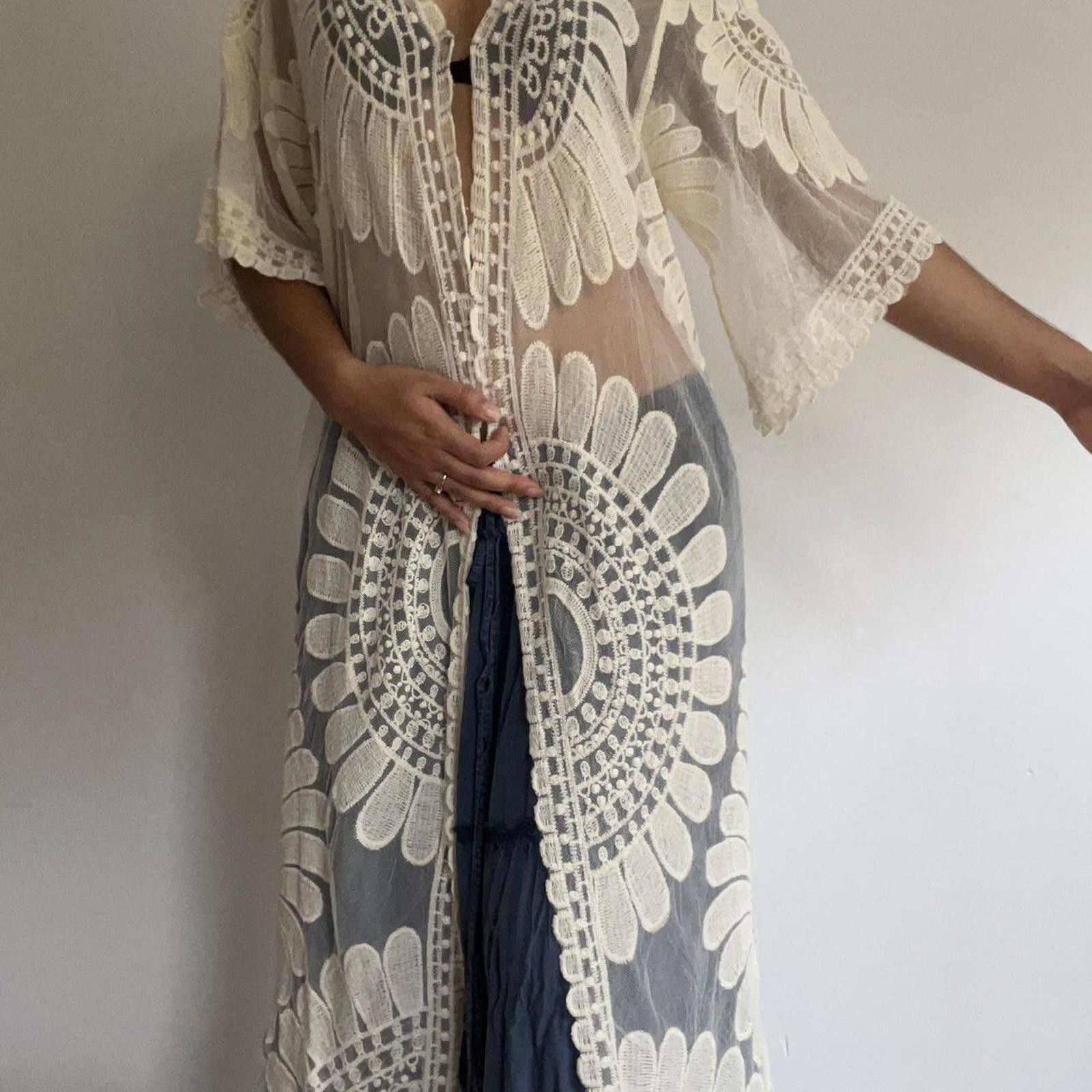 Other Cream and white floral crochet cover-up and sheer lace trim Size ONE SIZE - 2 Thumbnail