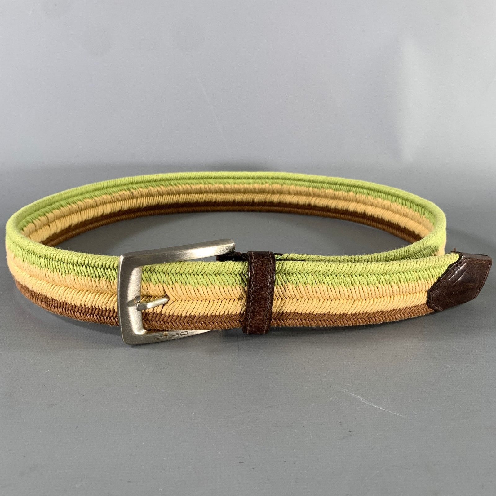 Etro ETRO Size Green Brown Stripe Viscose Belt Size 34 - 1 Thumbnail
