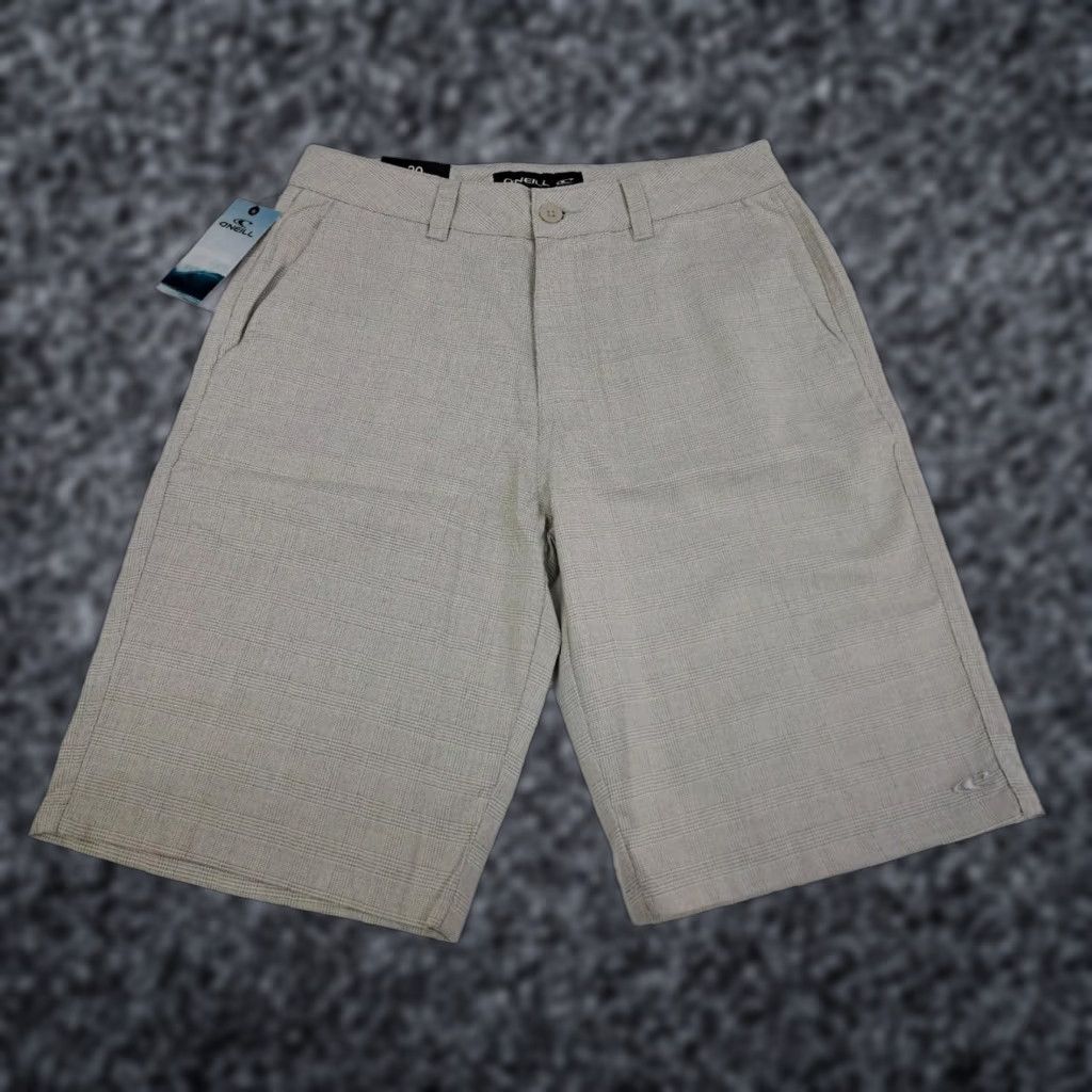 O'Neill NWT O'Neill Mens Chino Shorts 30 Tan Plaid Stretch Flat Front Zip Pockets Logo Beach 10in Inseam Size US 30 / EU 46 - 1 Thumbnail