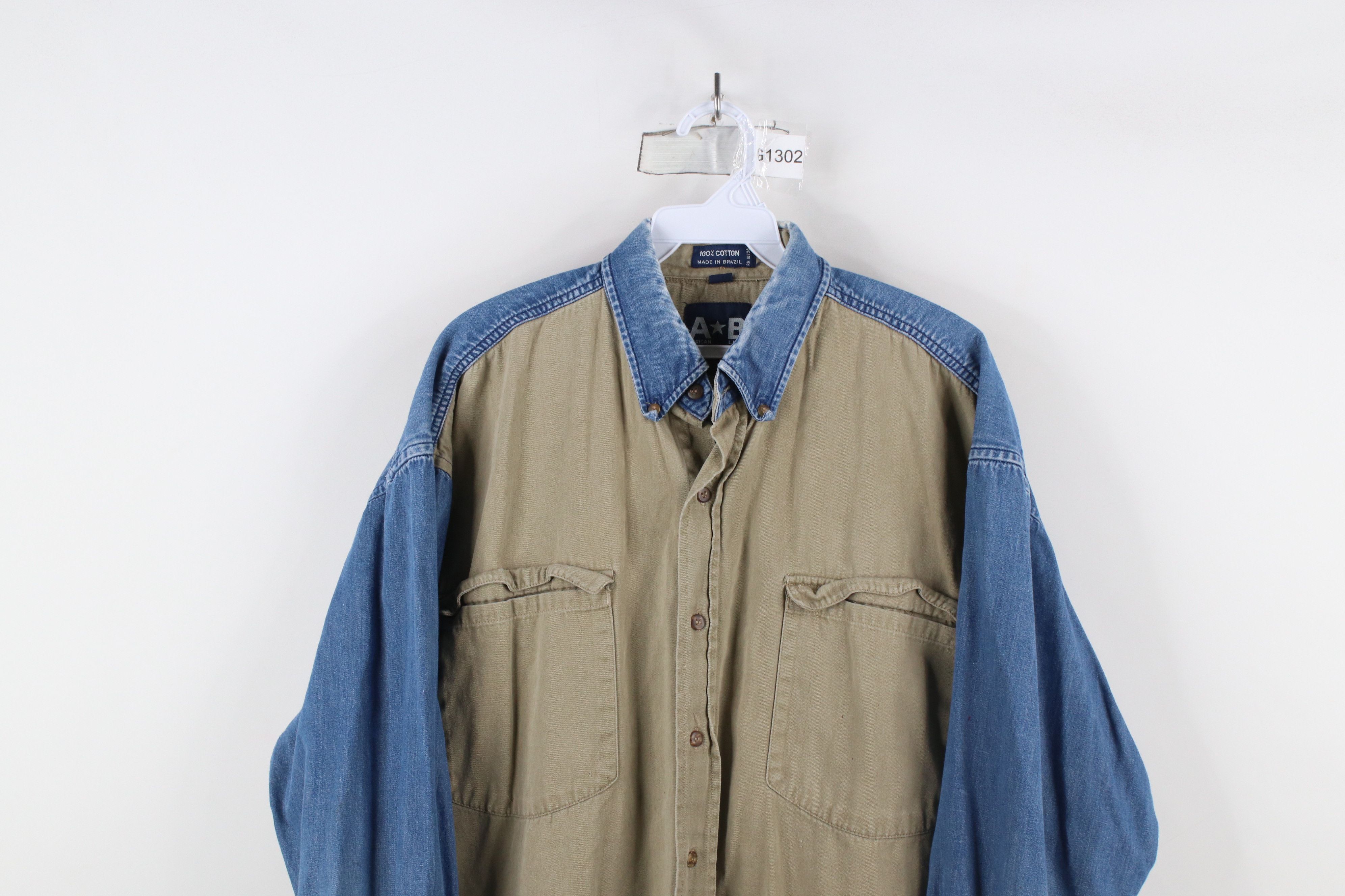 Vintage Vintage 90s Streetwear Block Denim Jean Button Down Shirt Size US XL / EU 56 / 4 - 2 Thumbnail