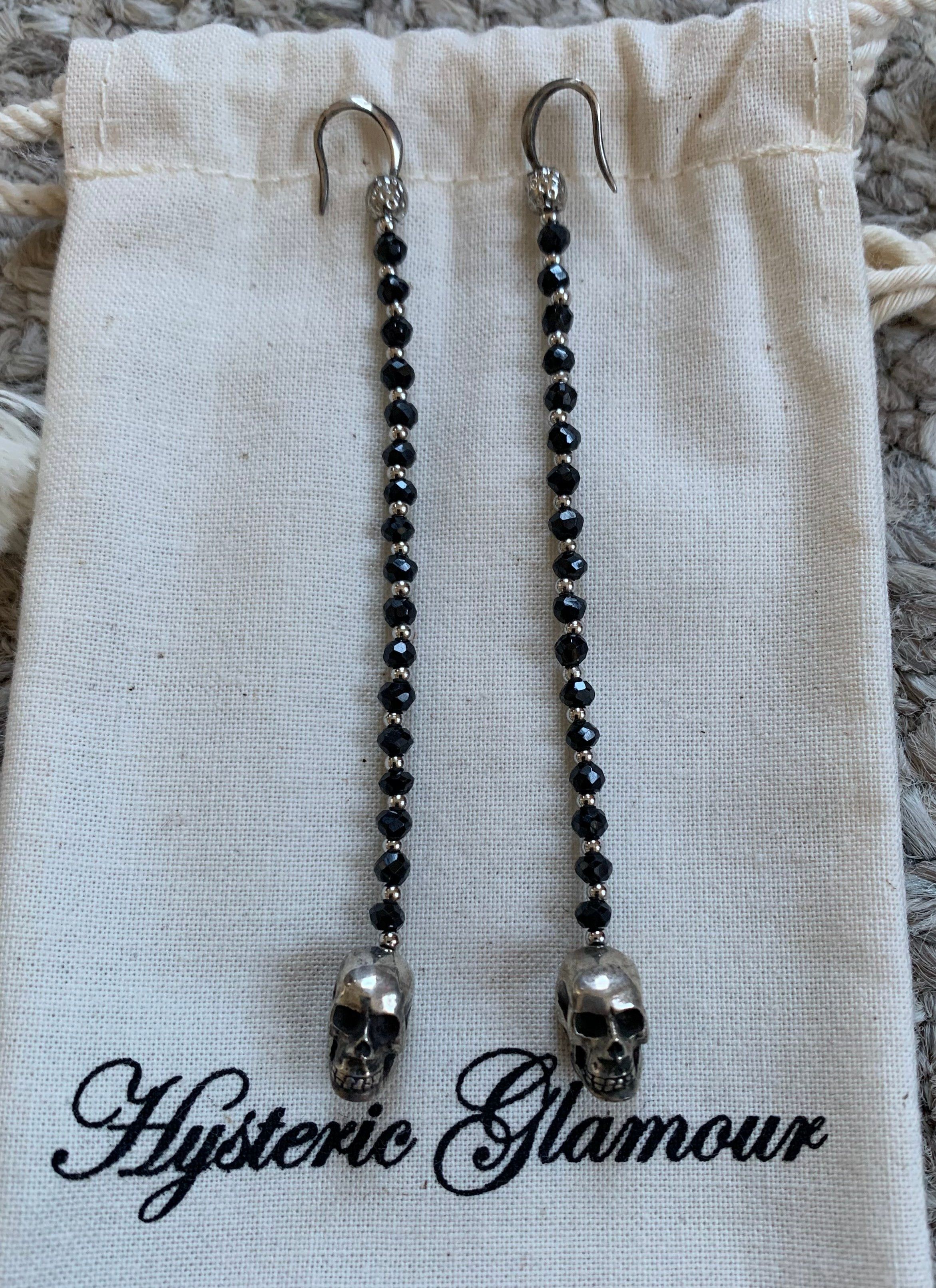 image of Hysteric Glamour Sterling Silver Jewel Skull Earrings + Bag, Men's