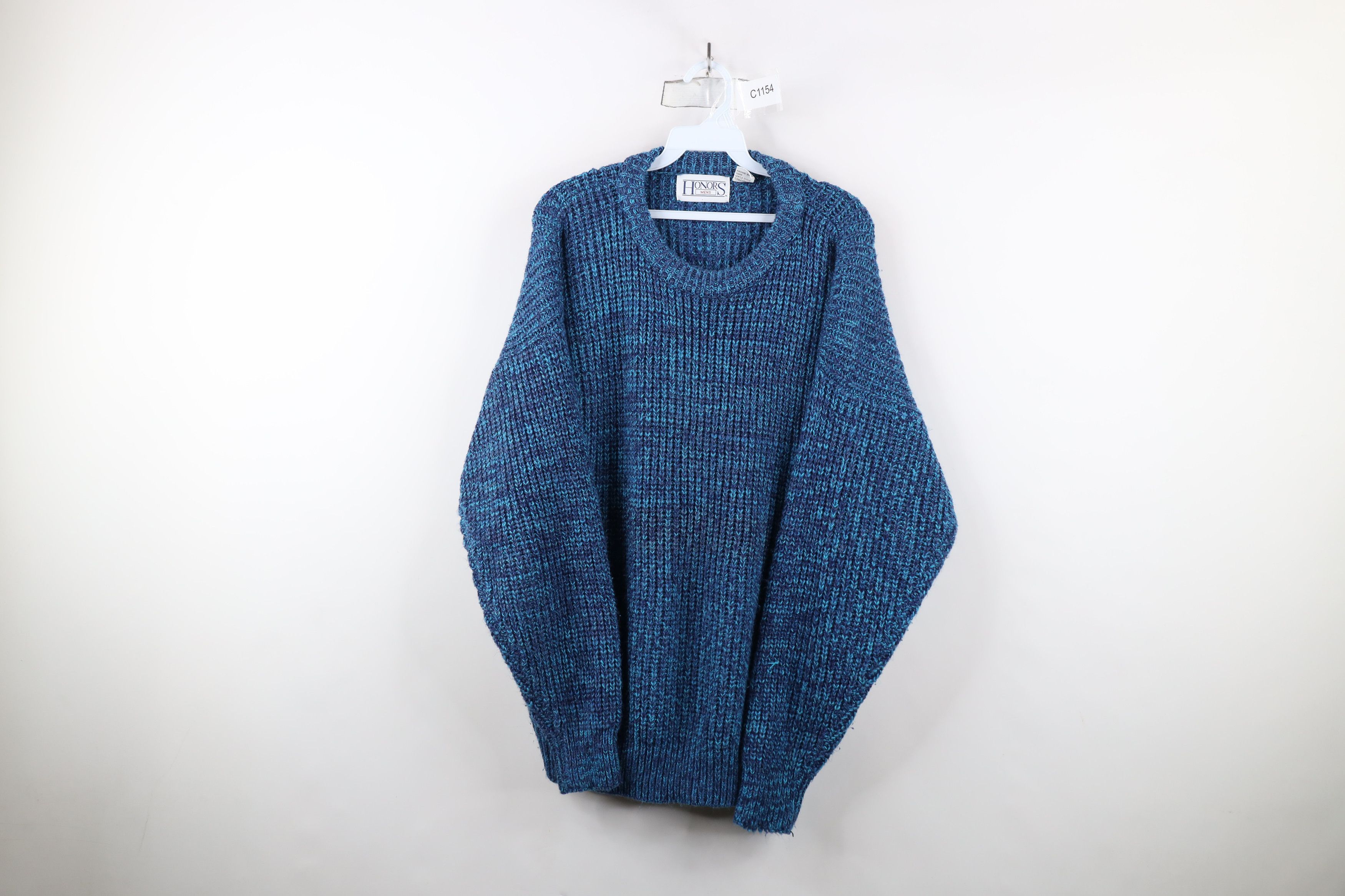 Vintage Vintage 90s Streetwear Ribbed Knit Crewneck Sweater Blue Size US XL / EU 56 / 4 - 1 Thumbnail