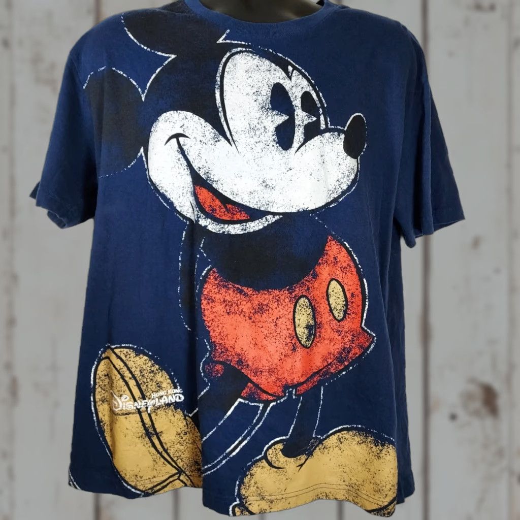 Disney VINTAGE Disney Mickey Mouse T-Shirt Jersey Blue 100% Cotton Women's XL EUC Spring Summer Hong Kong Disneyland Pattern Basic Shirt" Size XL / US 12-14 / IT 48-50 - 1 Thumbnail