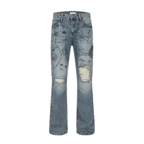 Japanese Brand × Jean High street hand-painted graffiti bootcut jeans for men Size US 32 / EU 48 - 1 Thumbnail